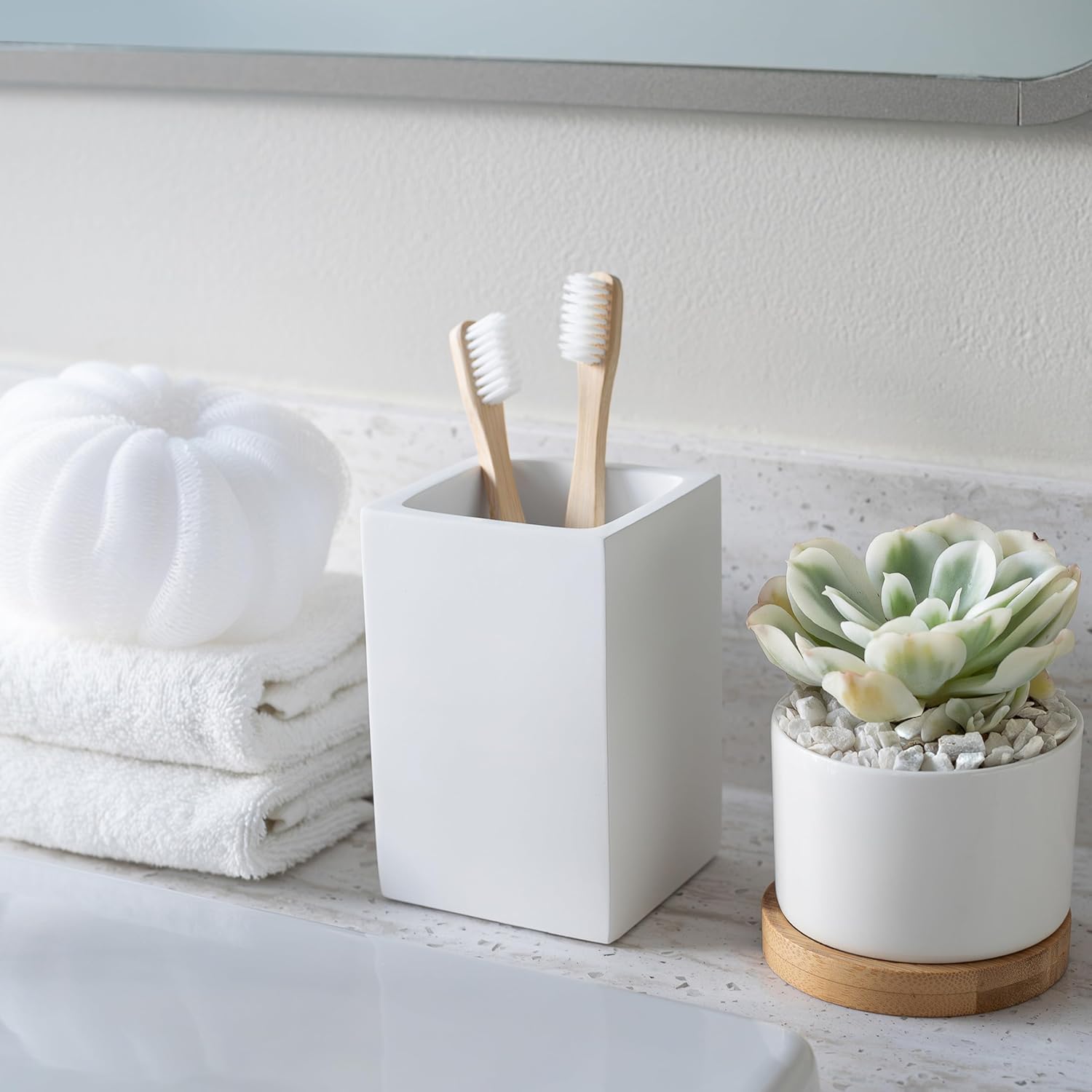 Matte White Bathroom Toothbrush Holder Space-Saving Tracker