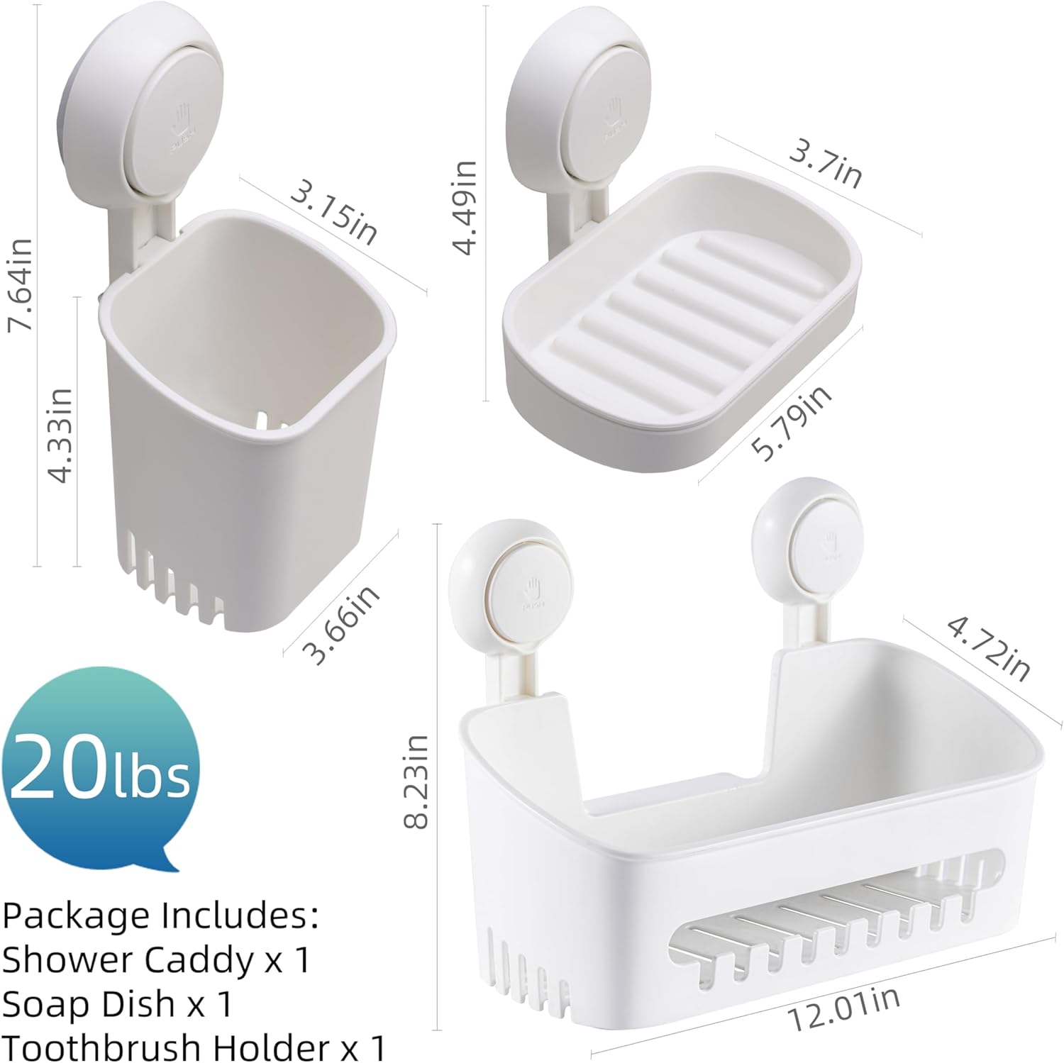 3-Pack Suction Cup Shower Organizer Set