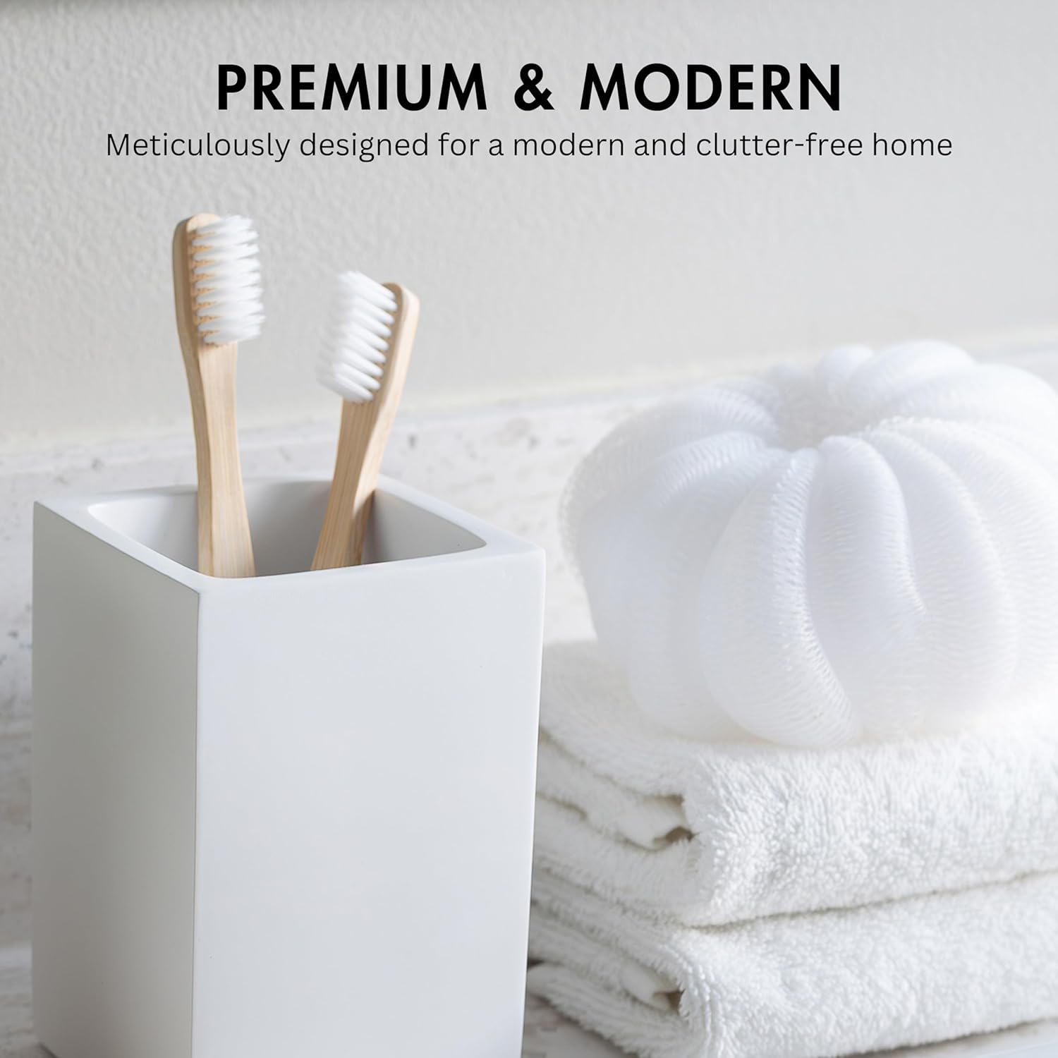 Matte White Bathroom Toothbrush Holder Space-Saving Tracker