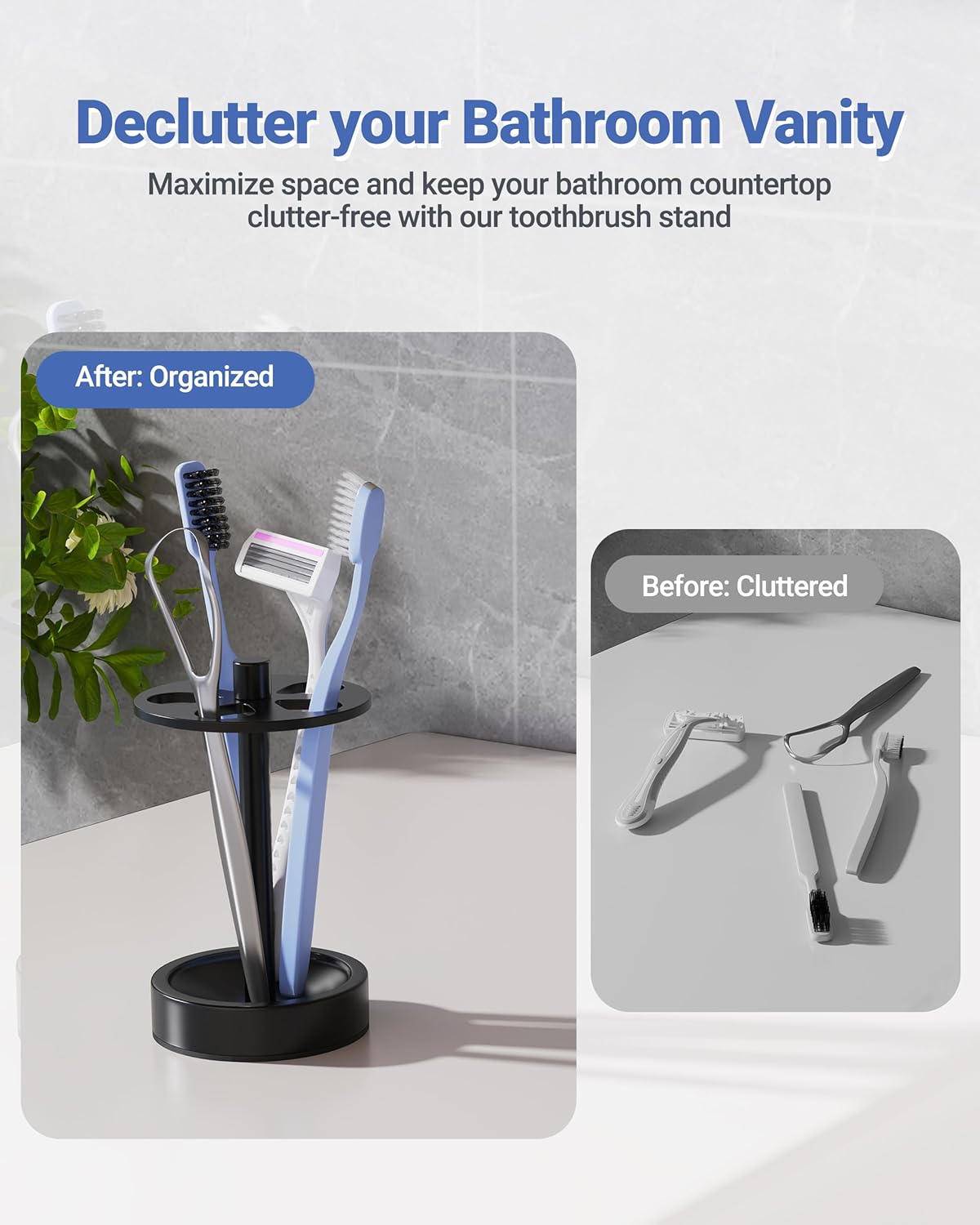 Black Toothbrush Holder Stand for Bathroom