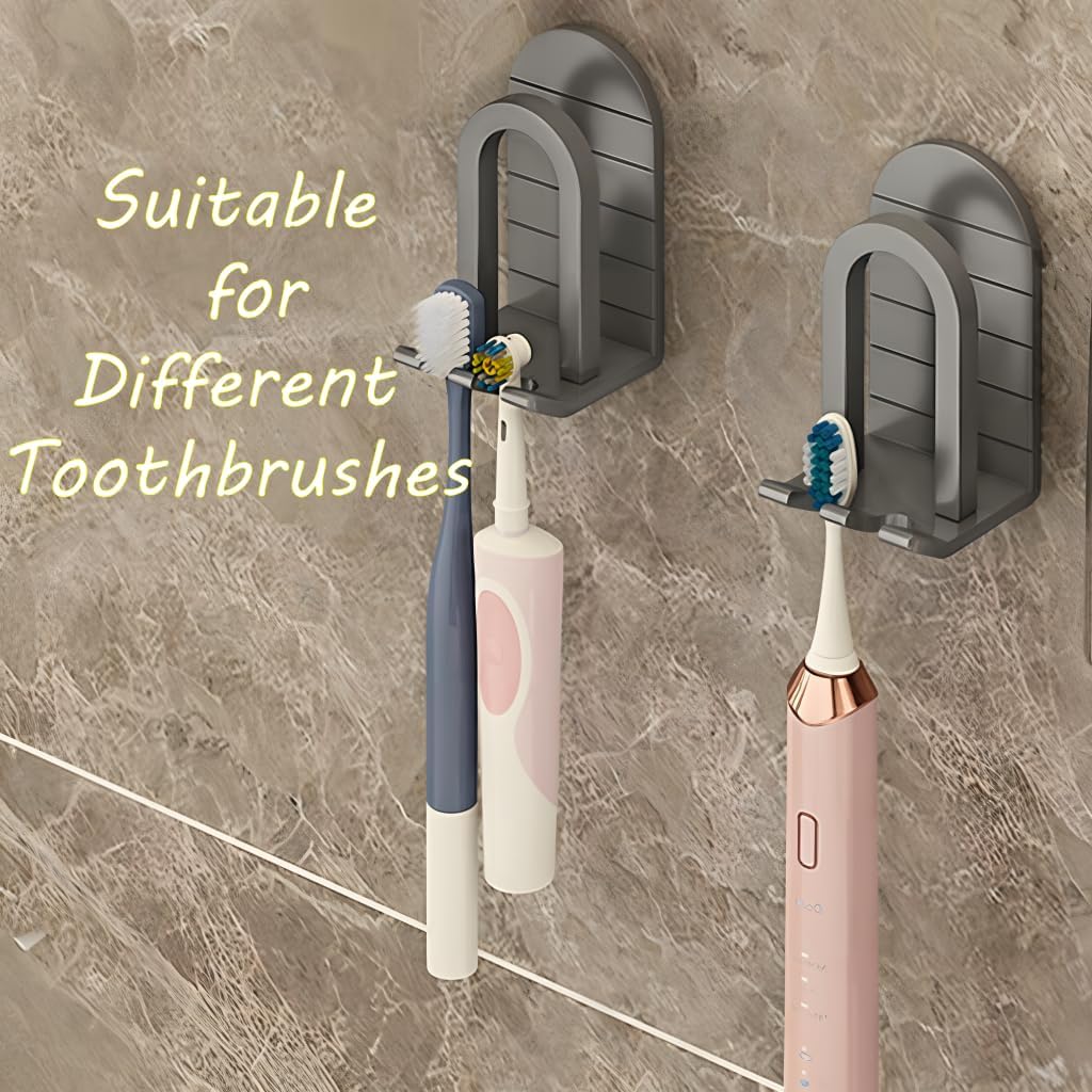 2Pcs Toothbrush Cup Holder Set Bathroom Organizer with Self Adhesive Mount