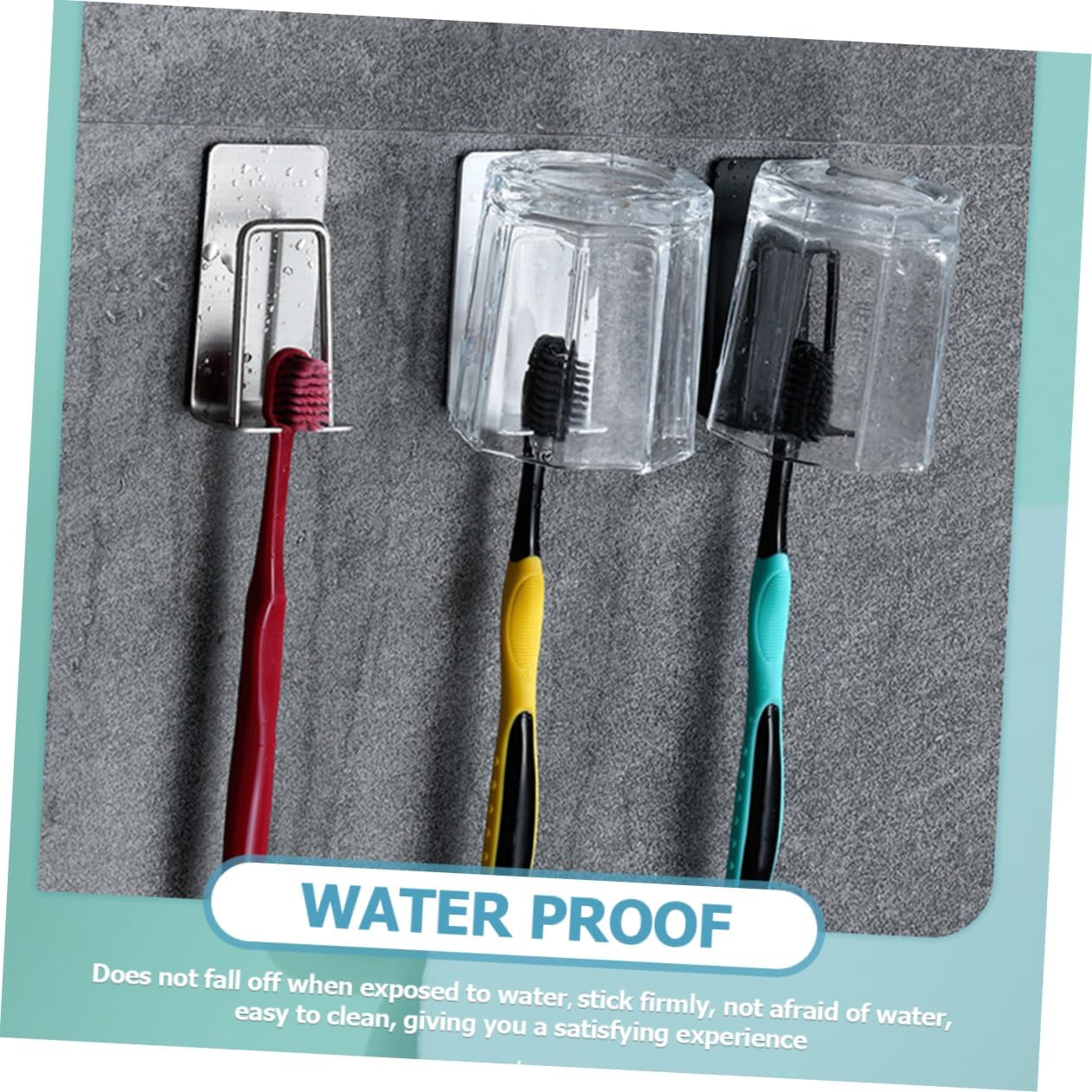 2-Piece Wall Adhesive Toothbrush Holder Stainless Steel Surface for Easy Cleaning