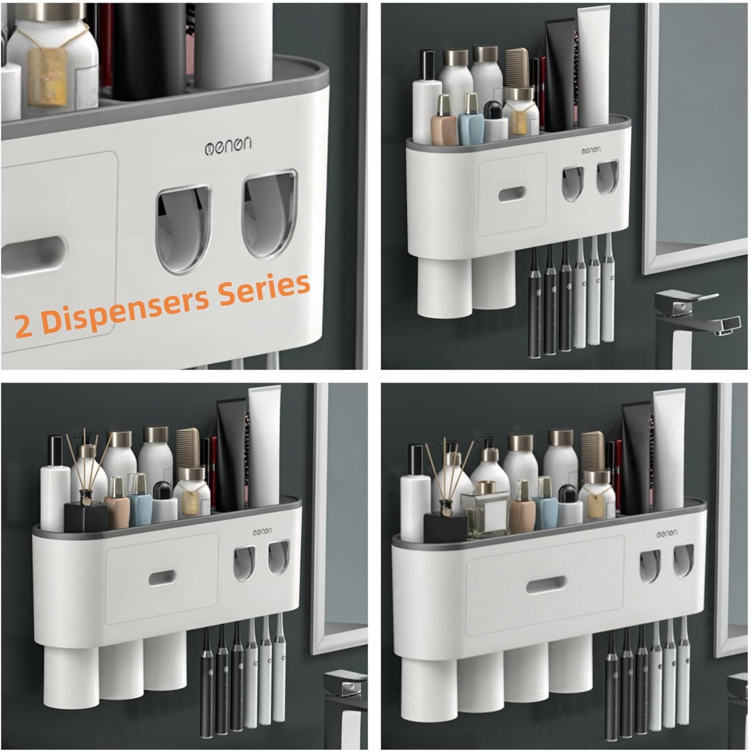 No-Drill Wall Mounted Toothbrush Holder with Automatic Dispenser