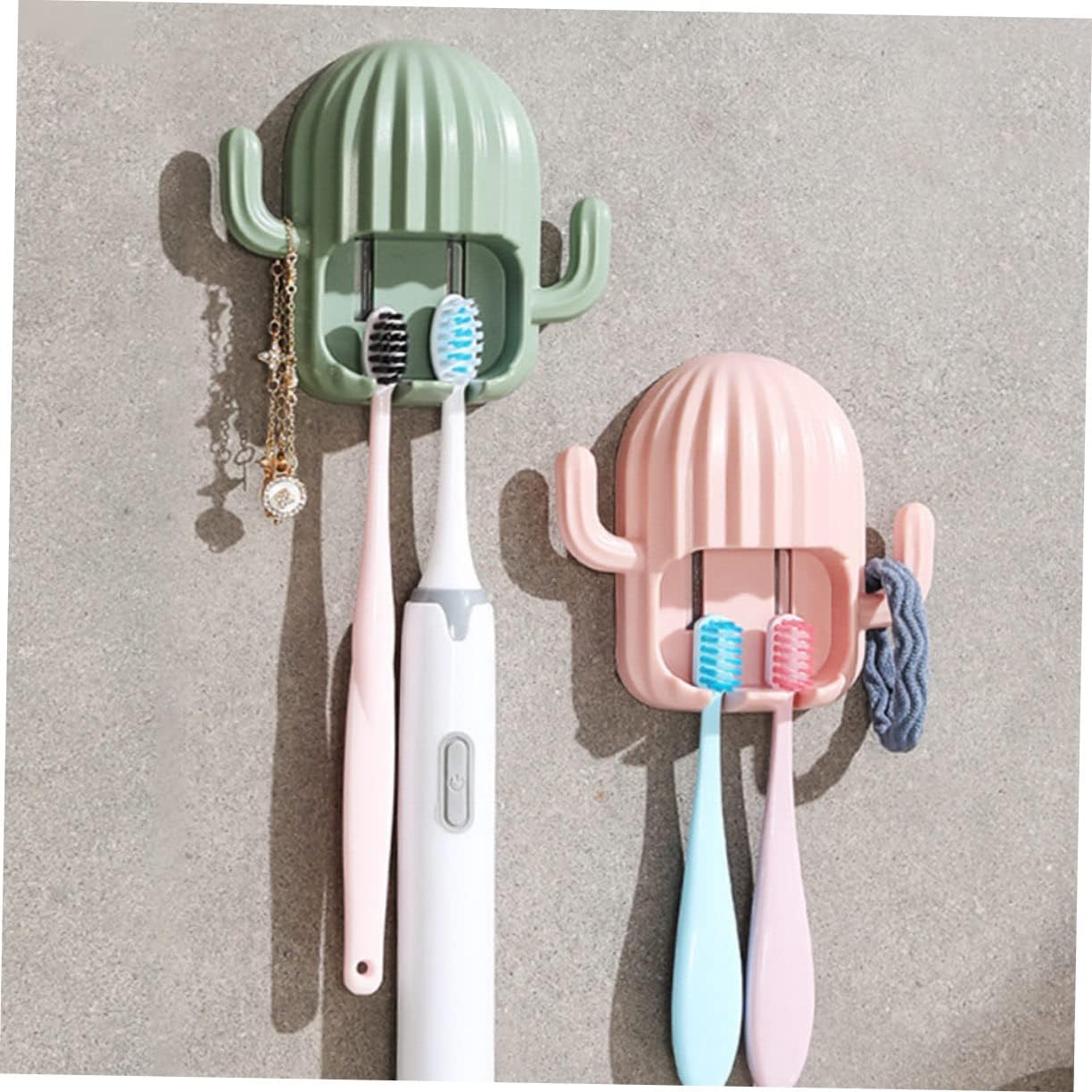 TopperFun Wall-Hanging 4-Pack ToothBrush Racks with Cactus Decor