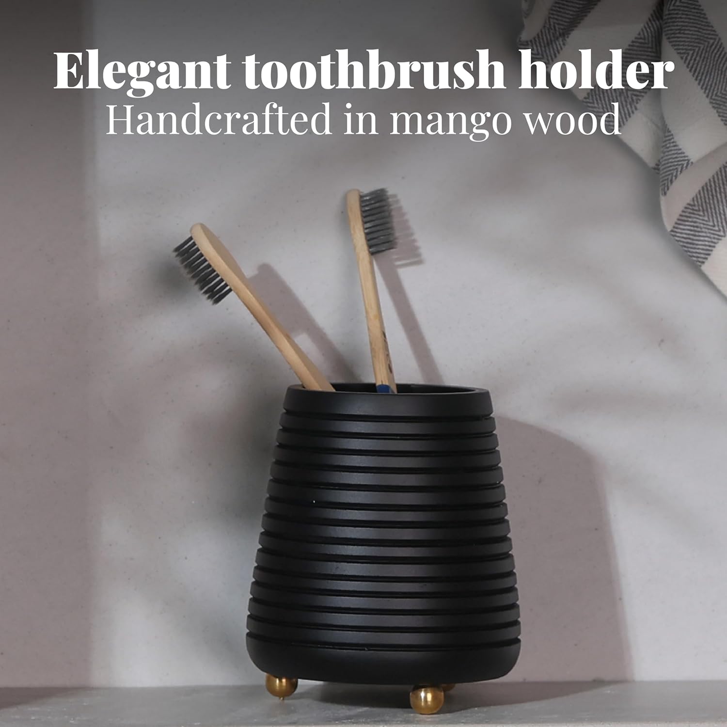 Folkulture 4x3 Wood Toothbrush Holder Black