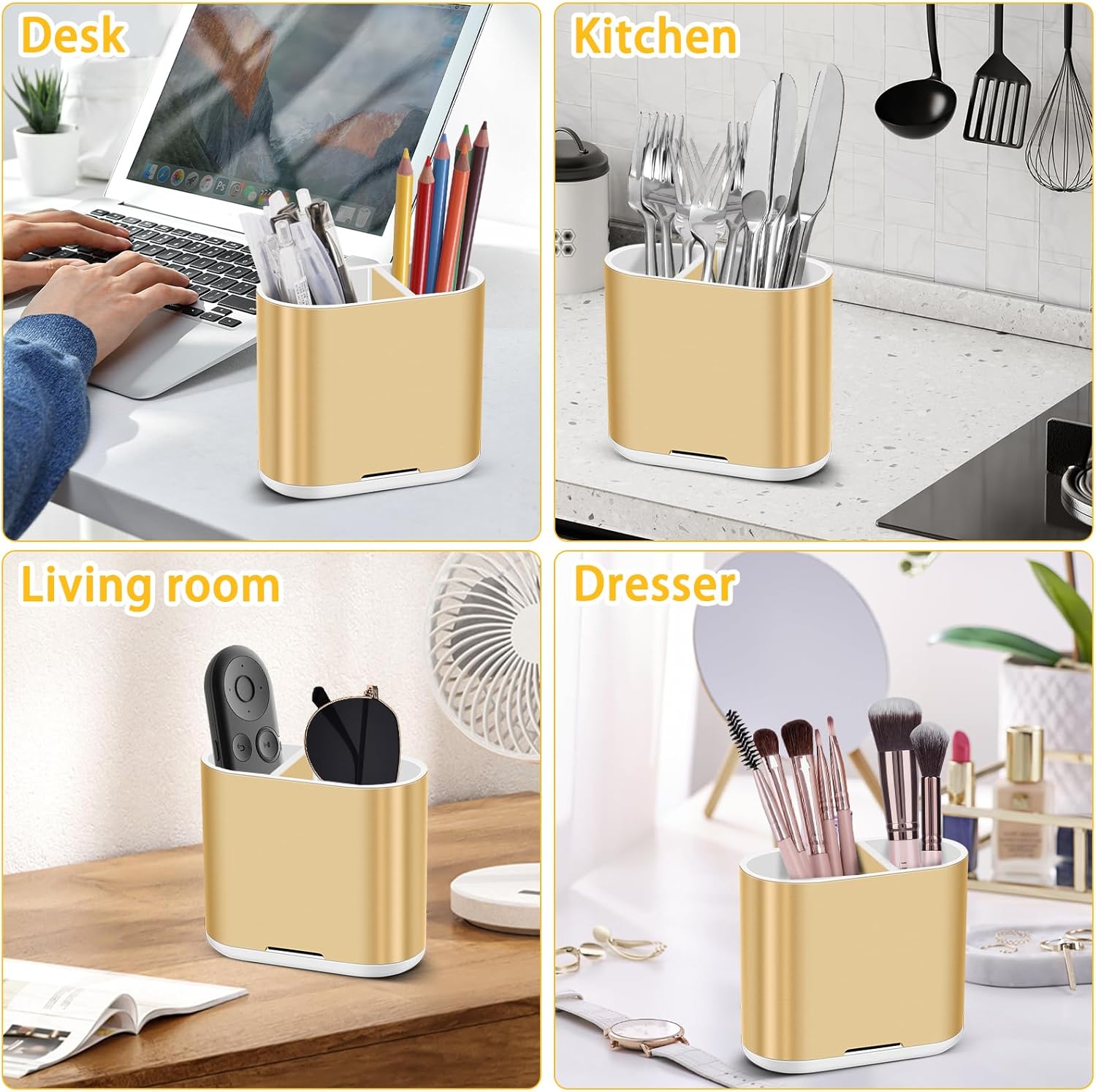 Chintu Detachable Toothbrush Toothpaste Holder w Divider Gold