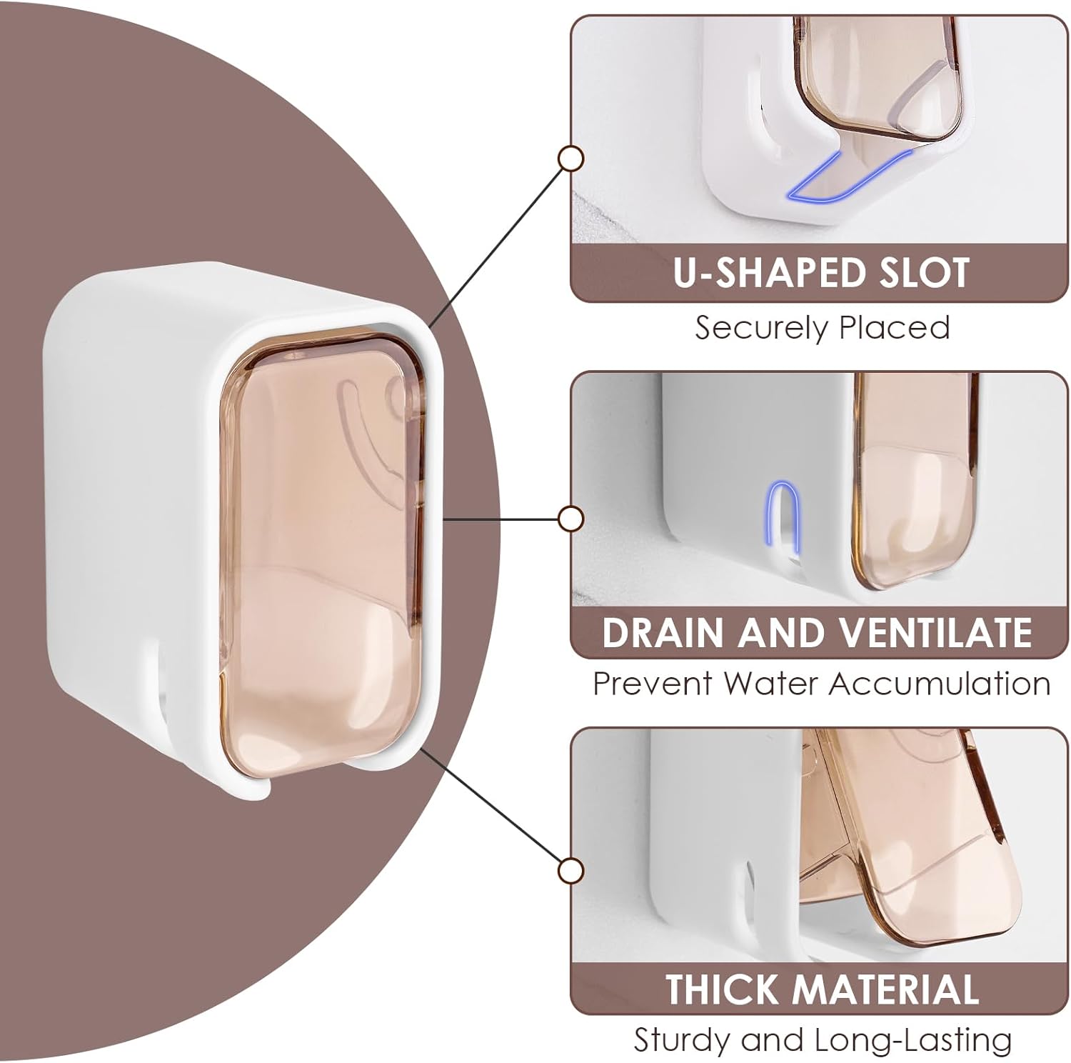 4 Pack Wall Mount Toothbrush Holders with Cover and Self Adhesive Design