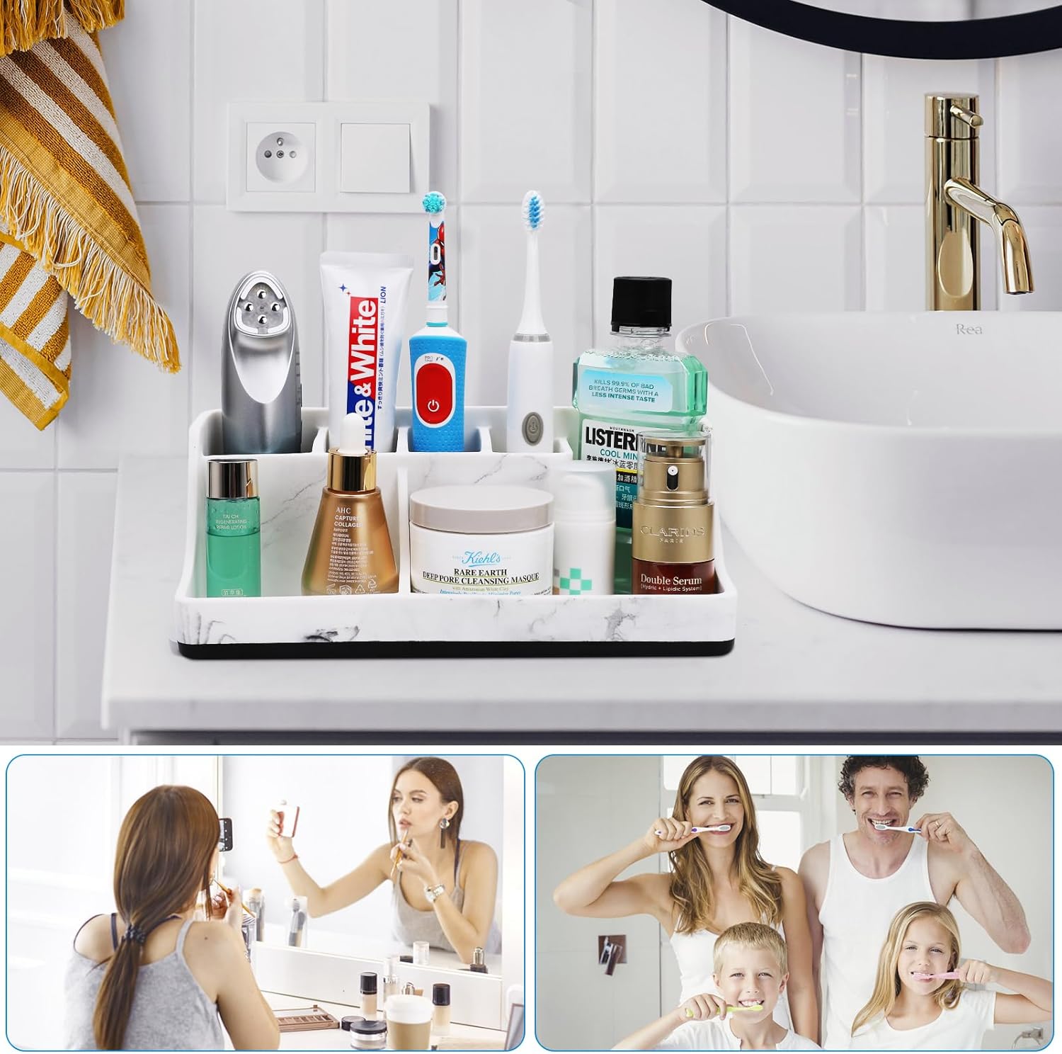 Marble-Effect Toothbrush Organizer