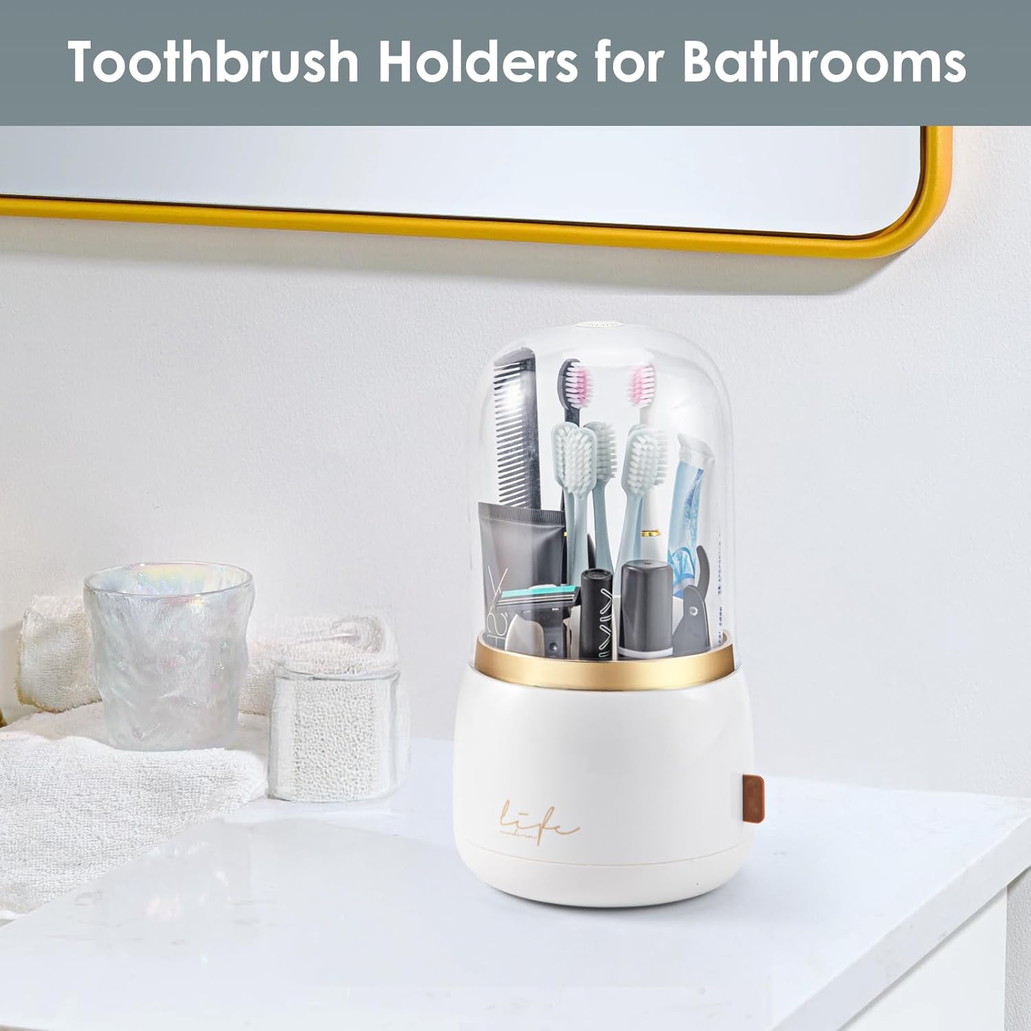 Premium Rotating Toothbrush Holder with Drainage for Space-Saving Storage