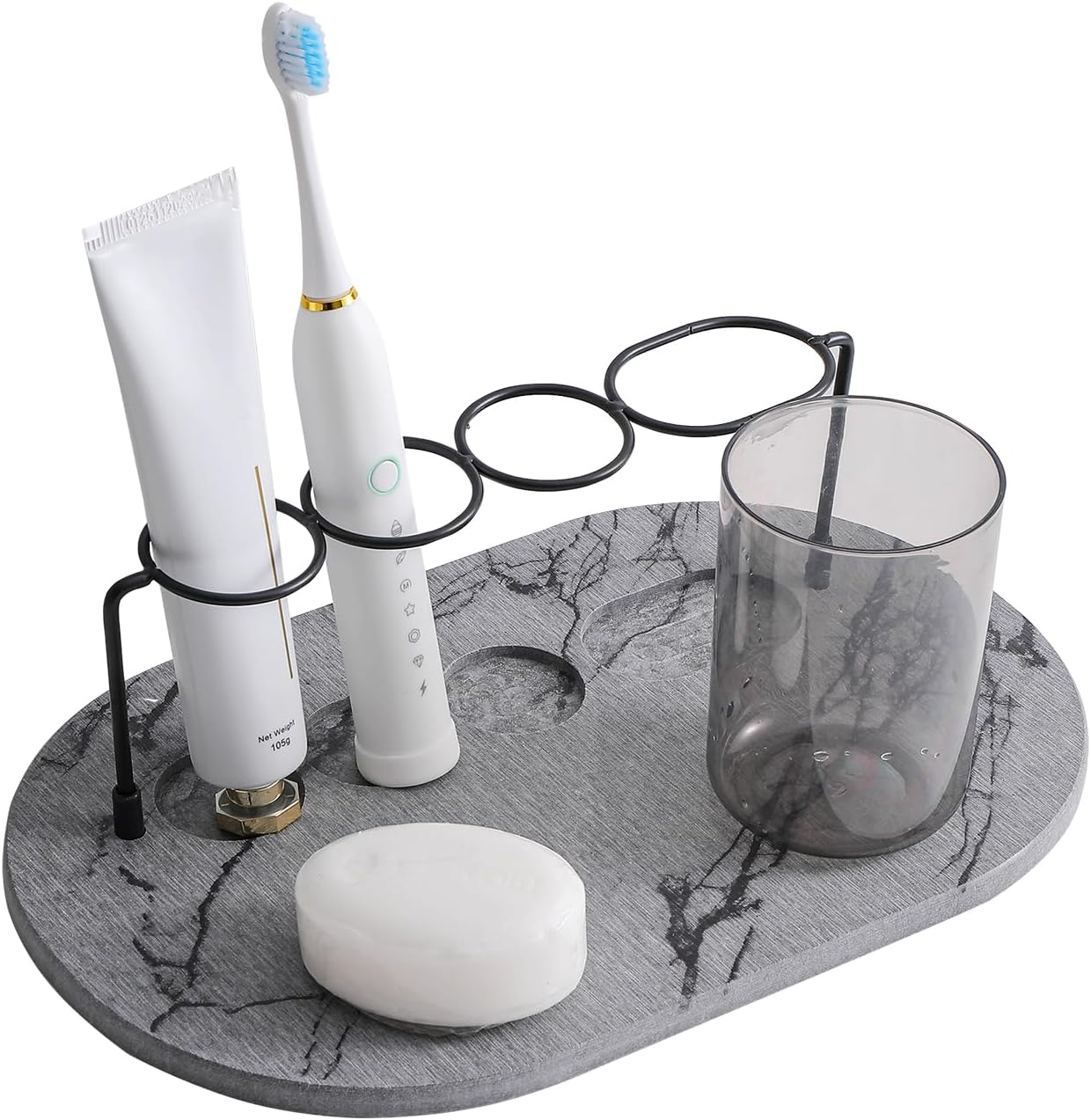 Stylish Metal Toothbrush Holder with Diatomite Base