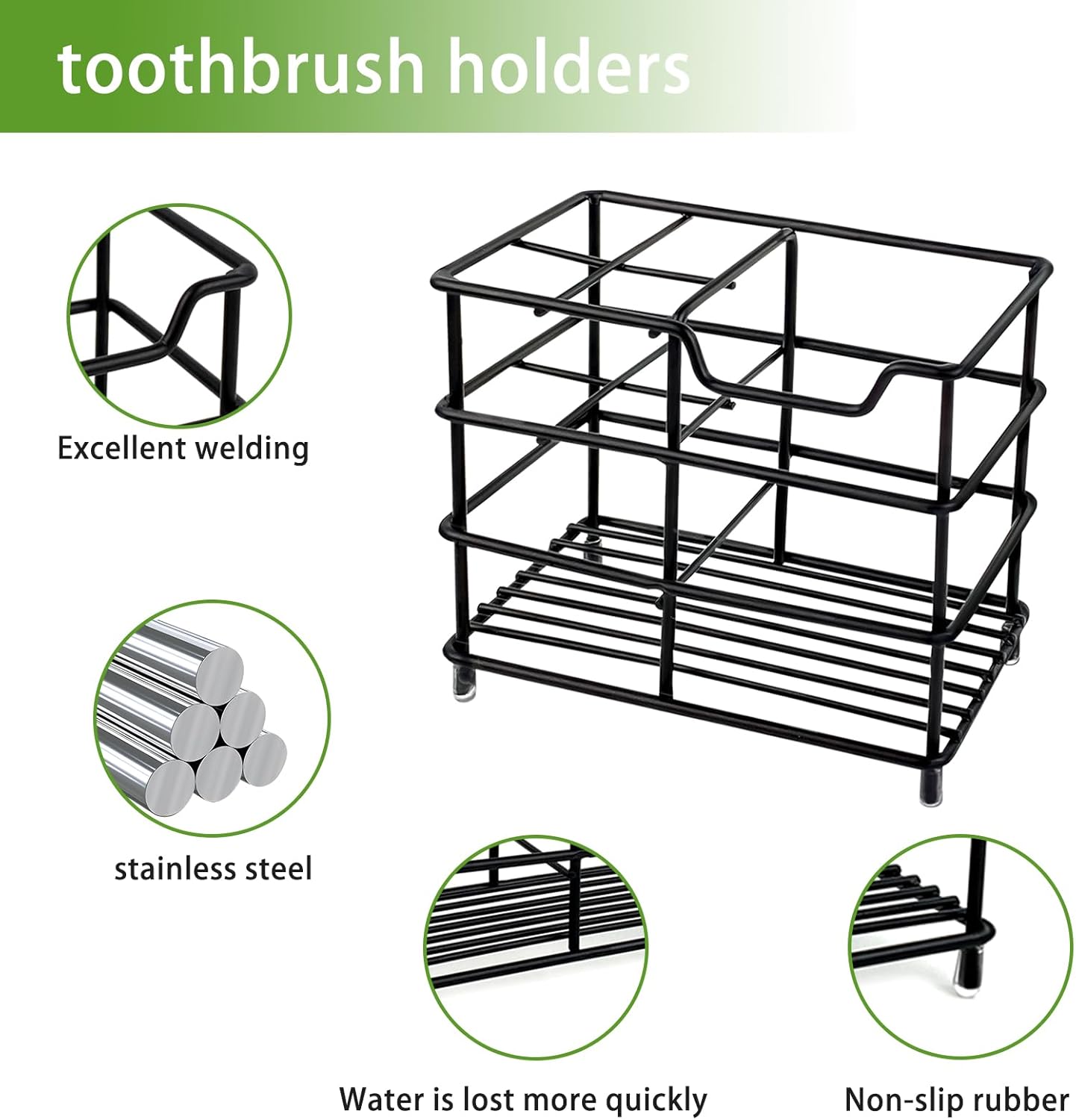 Modern Black Stainless Steel Toothbrush Holder