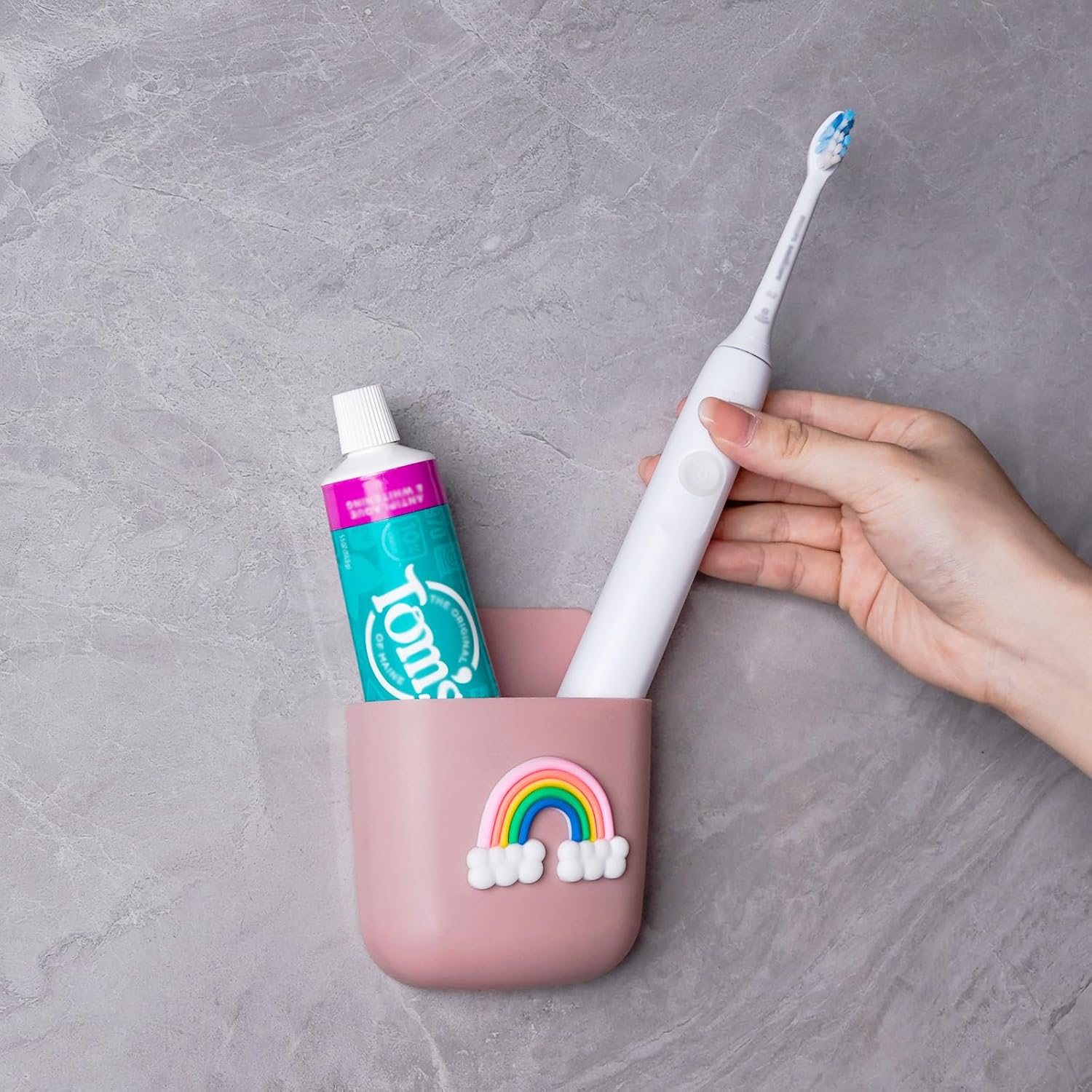 Biiange Self-Adhesive Wall-Mounted Rainbow Toothbrush Stand