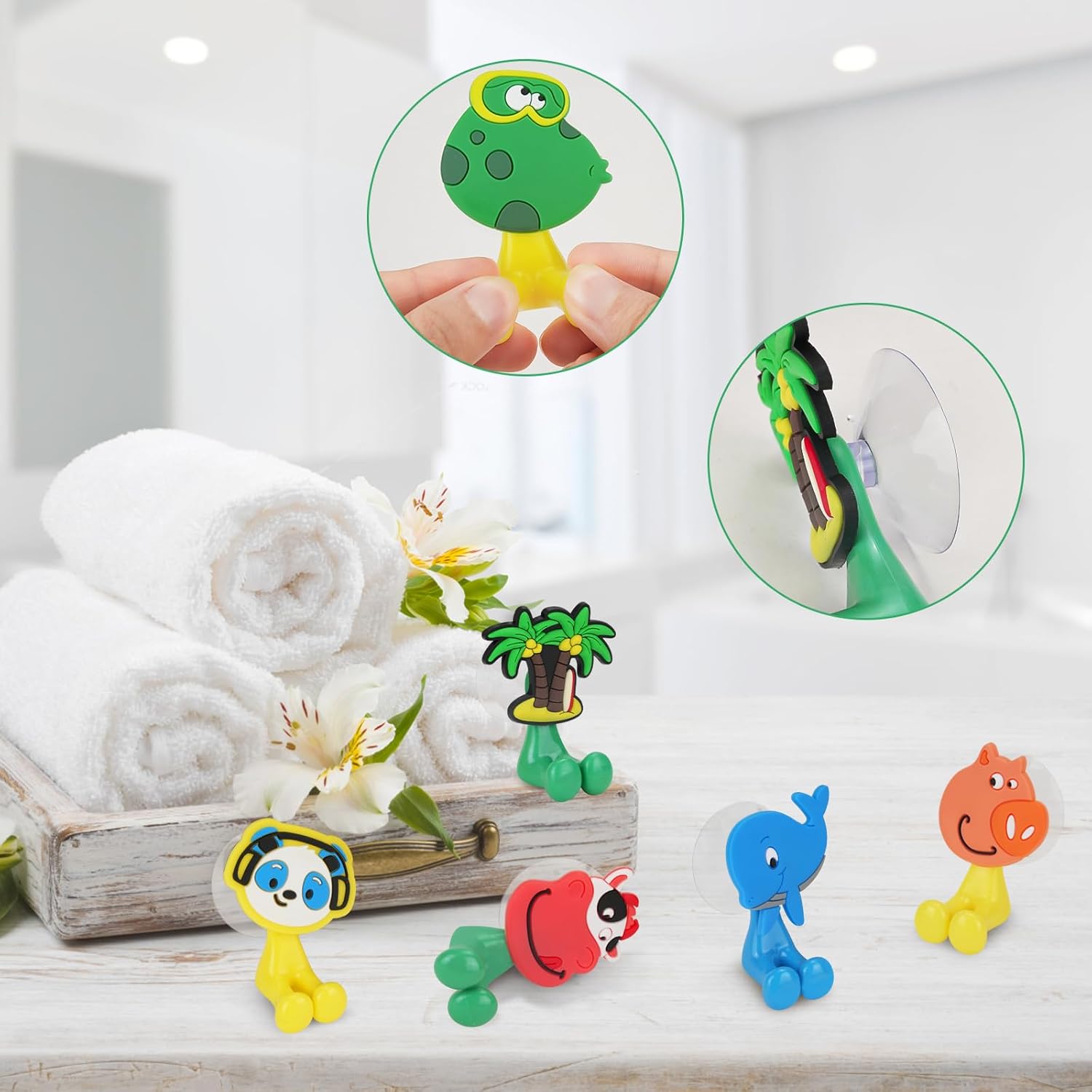 10PCS Cute Animal Toothbrush Holder with Suction Cup Multi-Functional Bathroom Home Organizer