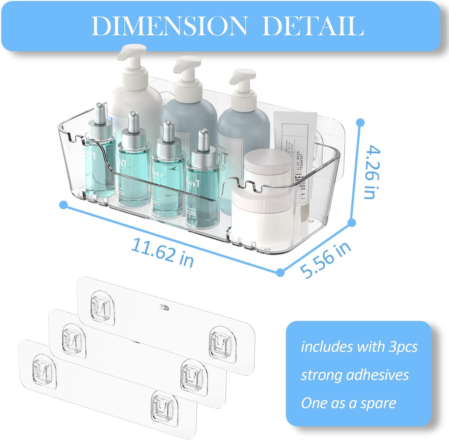 TZAMLI Acrylic Shower Caddy with Wall Mount Adhesive Shelves