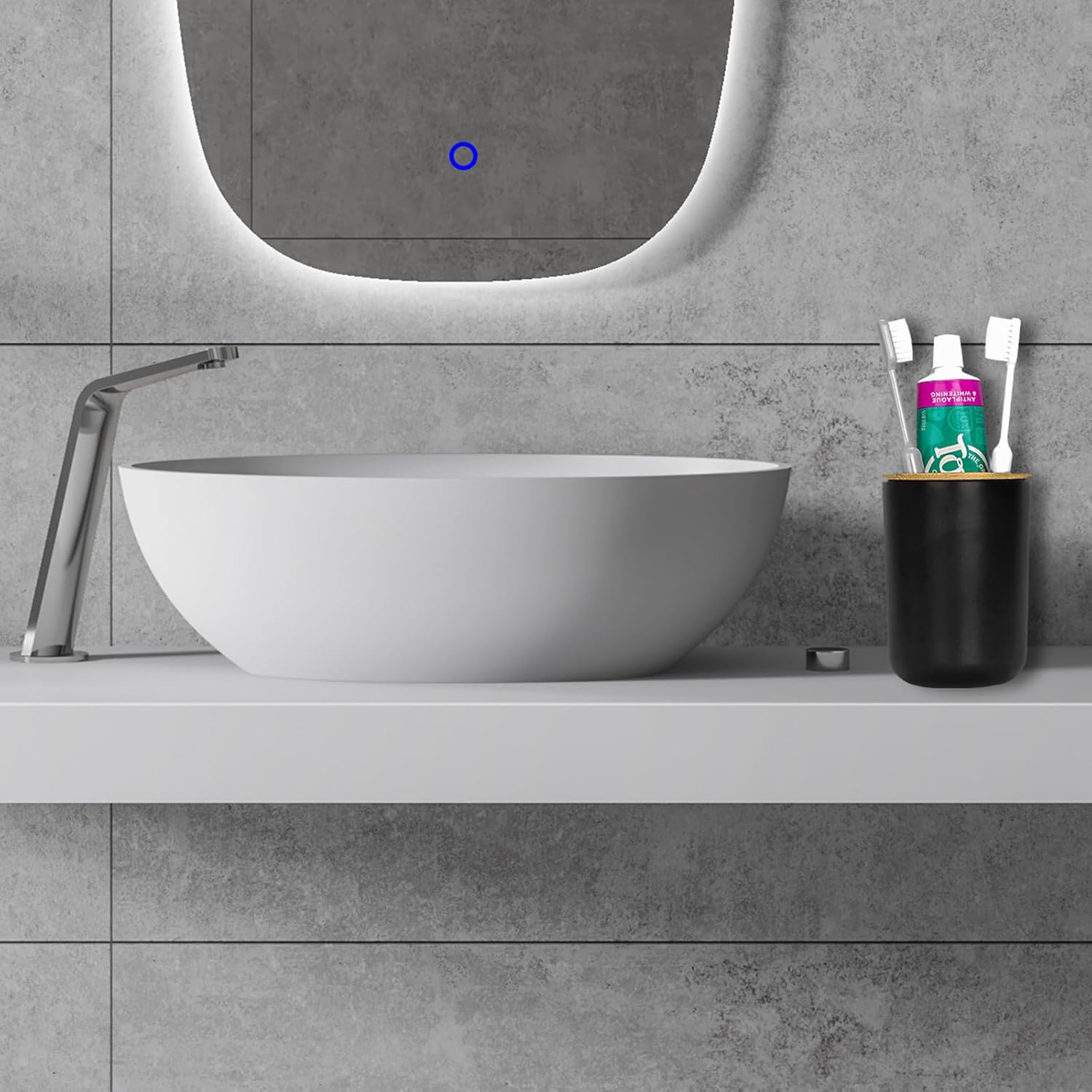 Round Wooden Toothbrush Holder Black Durable