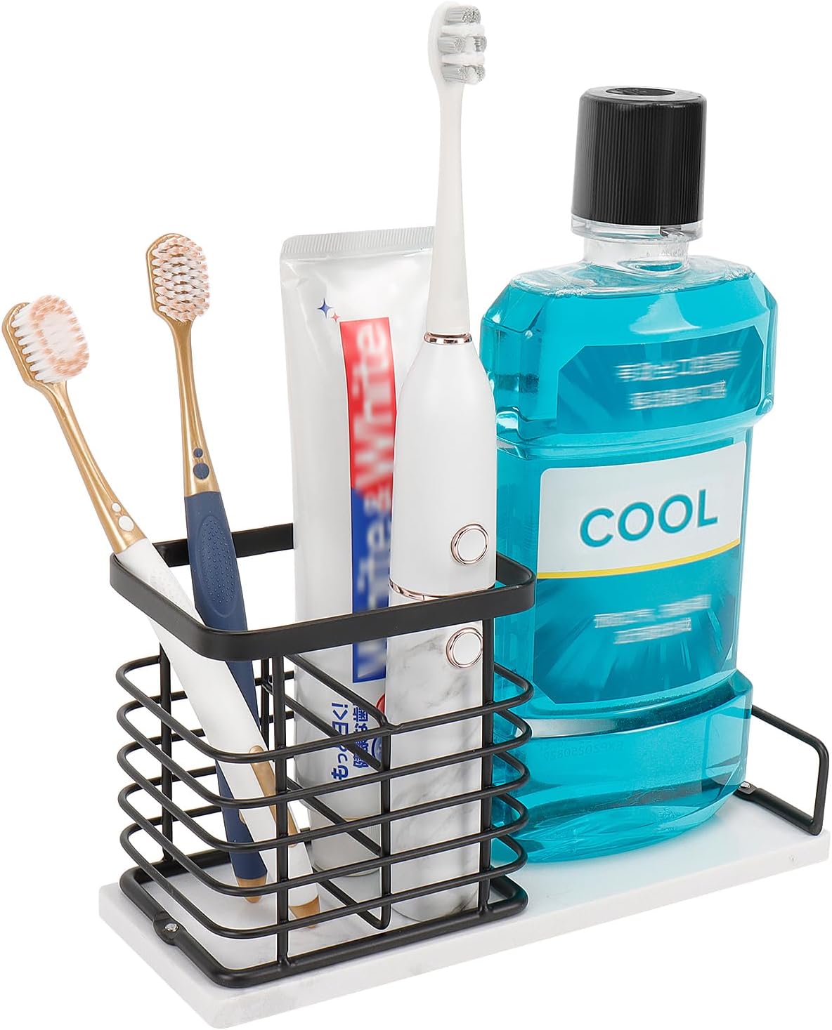 Luxurious Metal Toothbrush Holder with Marble Base