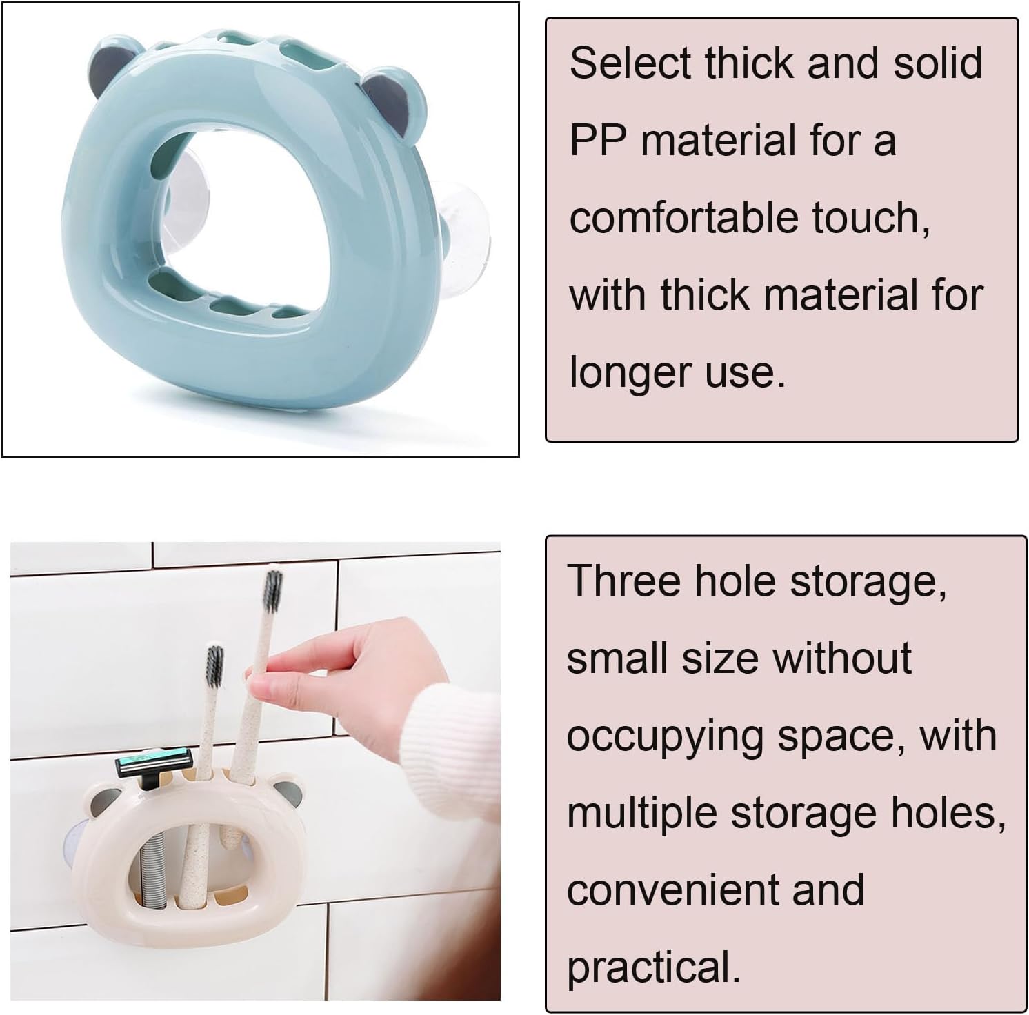 2 Pack Suction Toothbrush Holder with 3 Slots for Kids and Adults