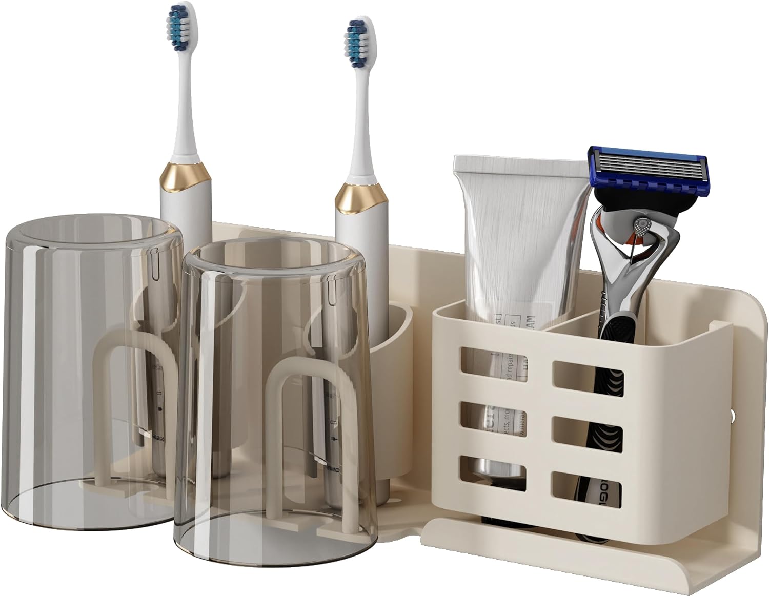 Sturdy Wall-Mounted Toothbrush Holder Easy to Use with 2 Cups