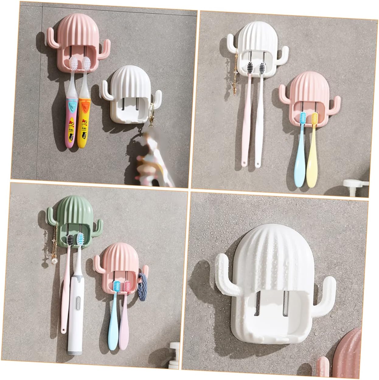 LIFKOME Wall-Mounted Cactus-Shape Toothbrush Towel Holder Pink White