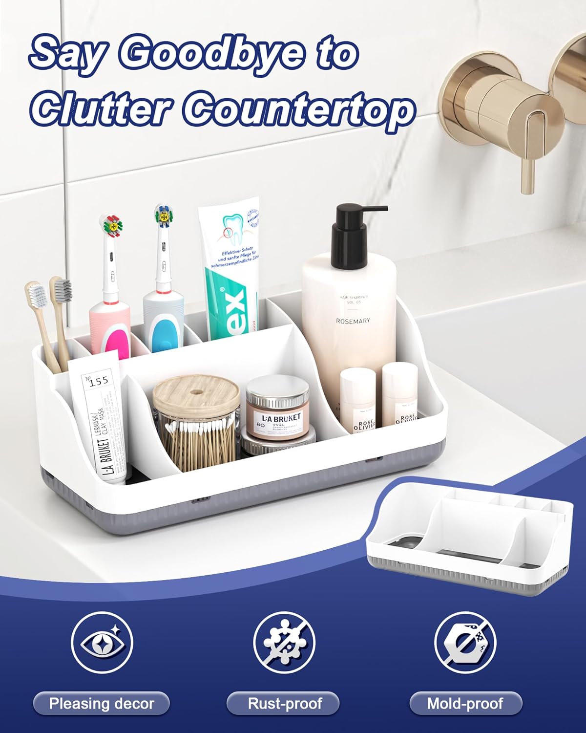 Homtalker Toothbrush Holder 7 Slots Anti-Slip Bathroom Organizer