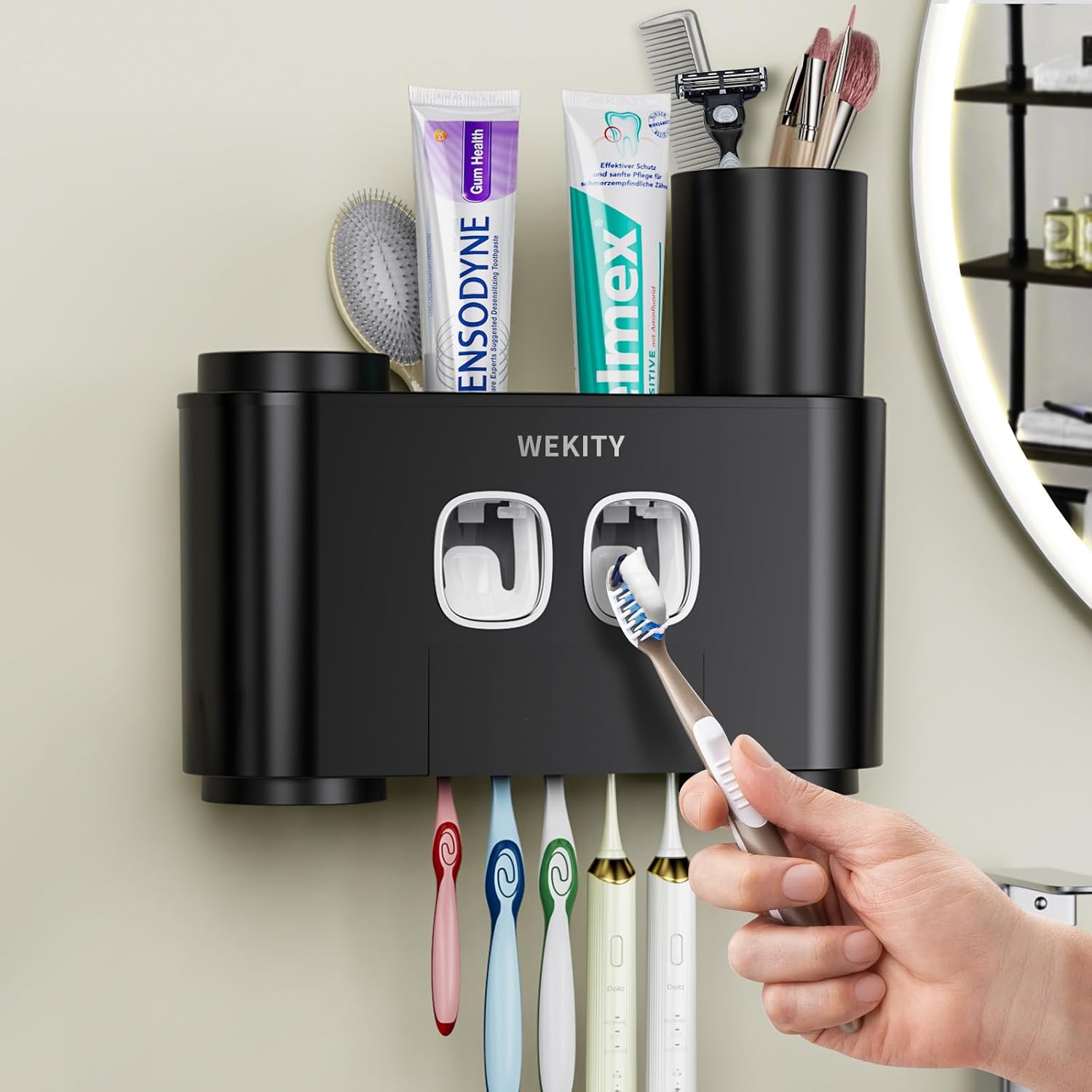Wekity Wall Mounted Toothbrush Holder with Squeezers and Cups