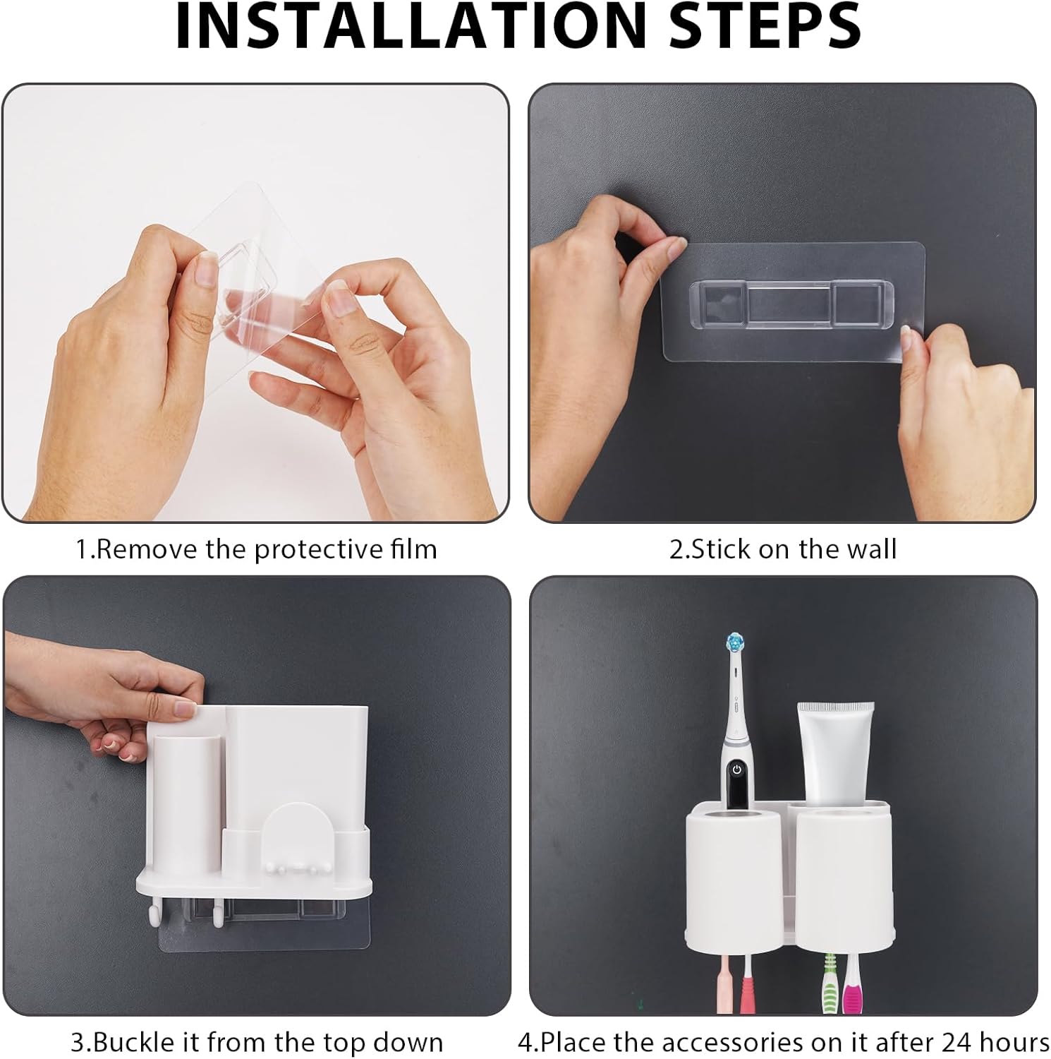 Toothbrush Holder with 2 Slots and Mouthwash Cup Wall Mount