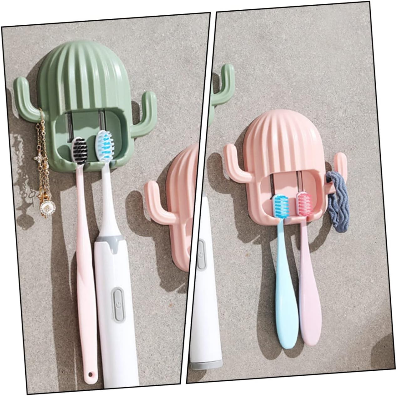 TopperFun Wall-Hanging 4-Pack ToothBrush Racks with Cactus Decor