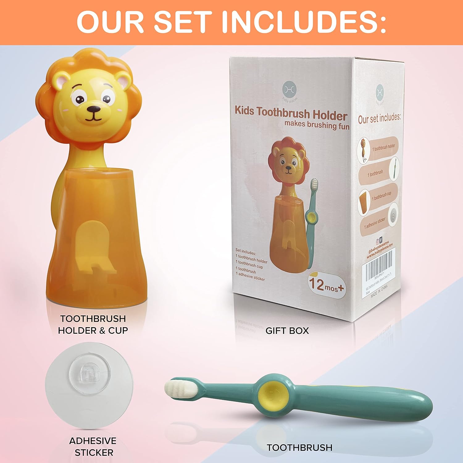 Lion Ultra Soft Bristle Toothbrush Wall-Mounted Organizer for Kids