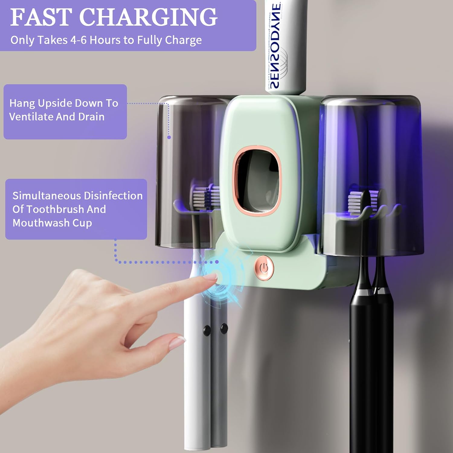 Wekity 4 Slot Electric Toothbrush Holder with Dispenser Green