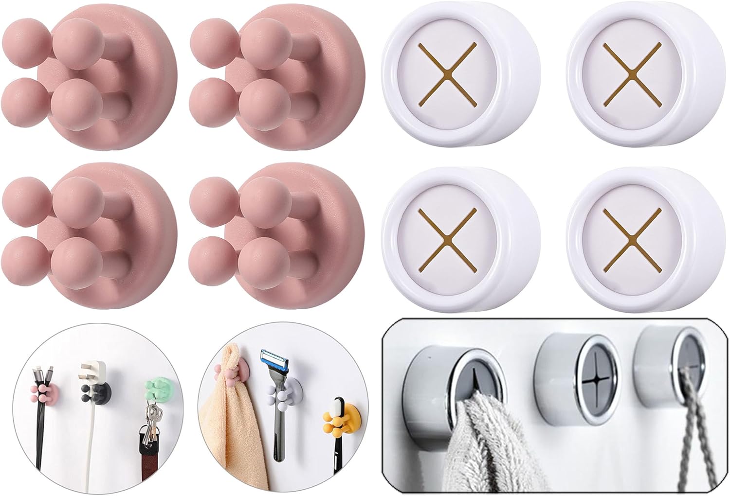 4-Piece Silicone Toothbrush Holder Adhesive Towel Hook Set for Bathroom Kitchen
