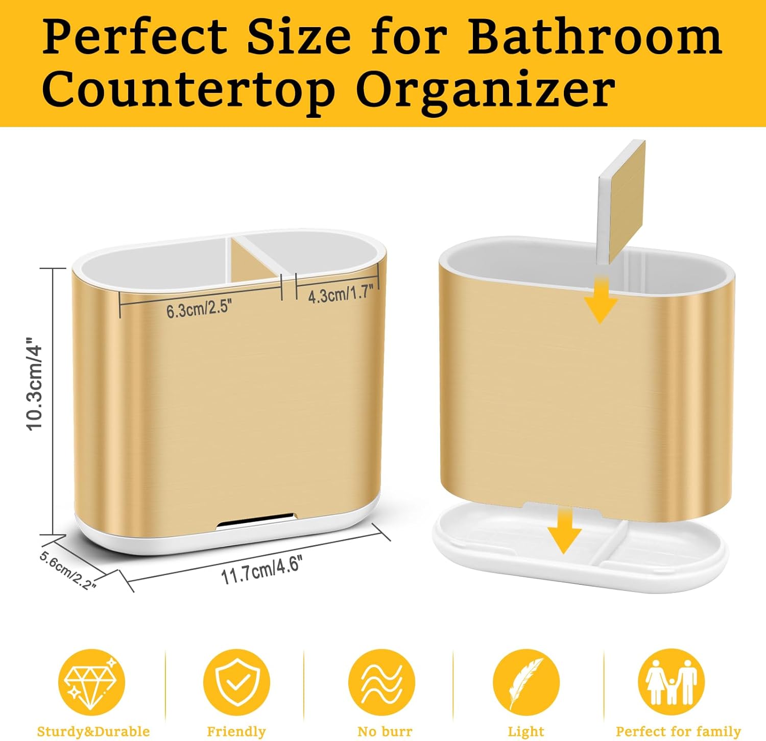 Chintu Detachable Toothbrush Toothpaste Holder w Divider Gold