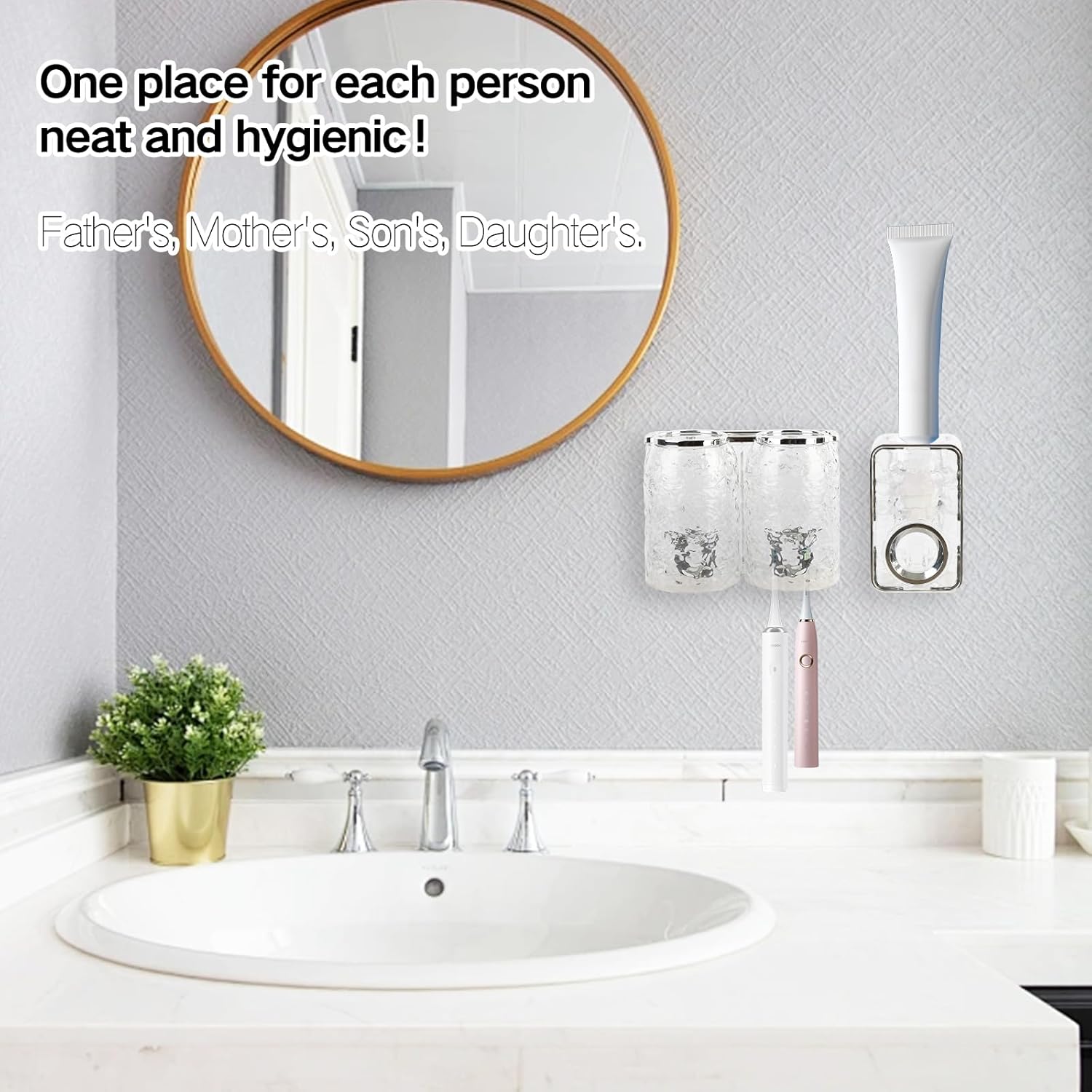 Coastacloud Wall Mounted Toothbrush Holder Set with 2 Cups and Toothpaste Dispenser