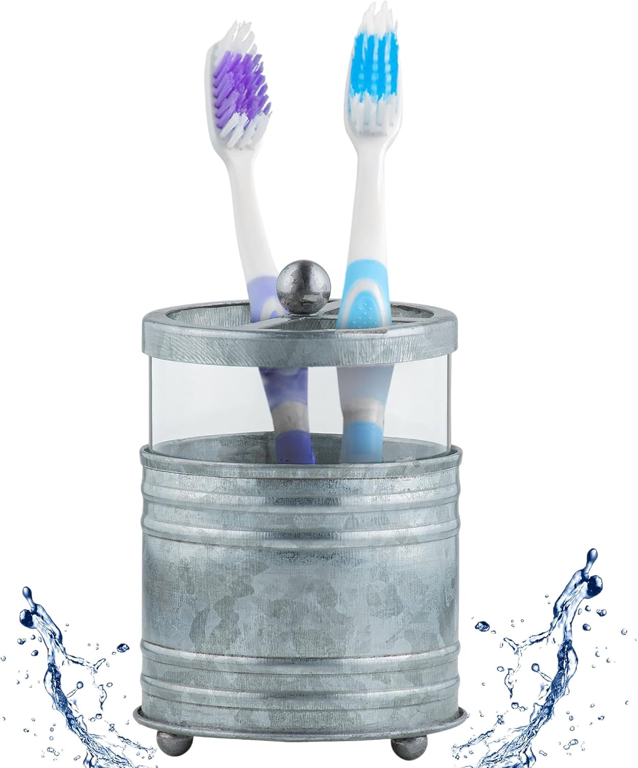 Autumn Alley Galvanized Glass Toothbrush Holder - Rustic Farmhouse Design