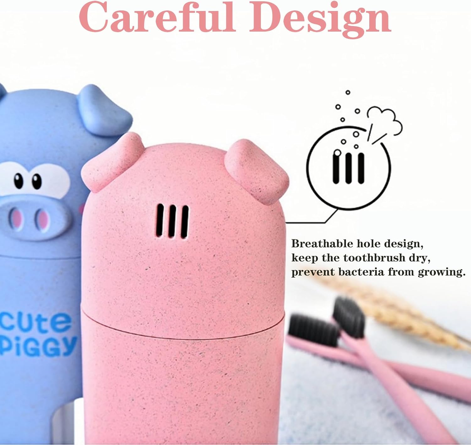 Cute and Functional Vspek Travel Toothbrush Holder with Pink Pig Design