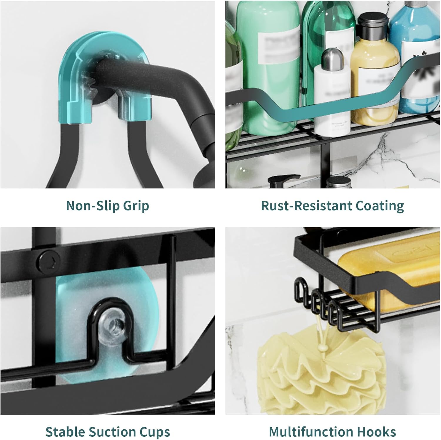 GAOKASE 3 Tier Shower Caddy with Baskets and Hooks - Black