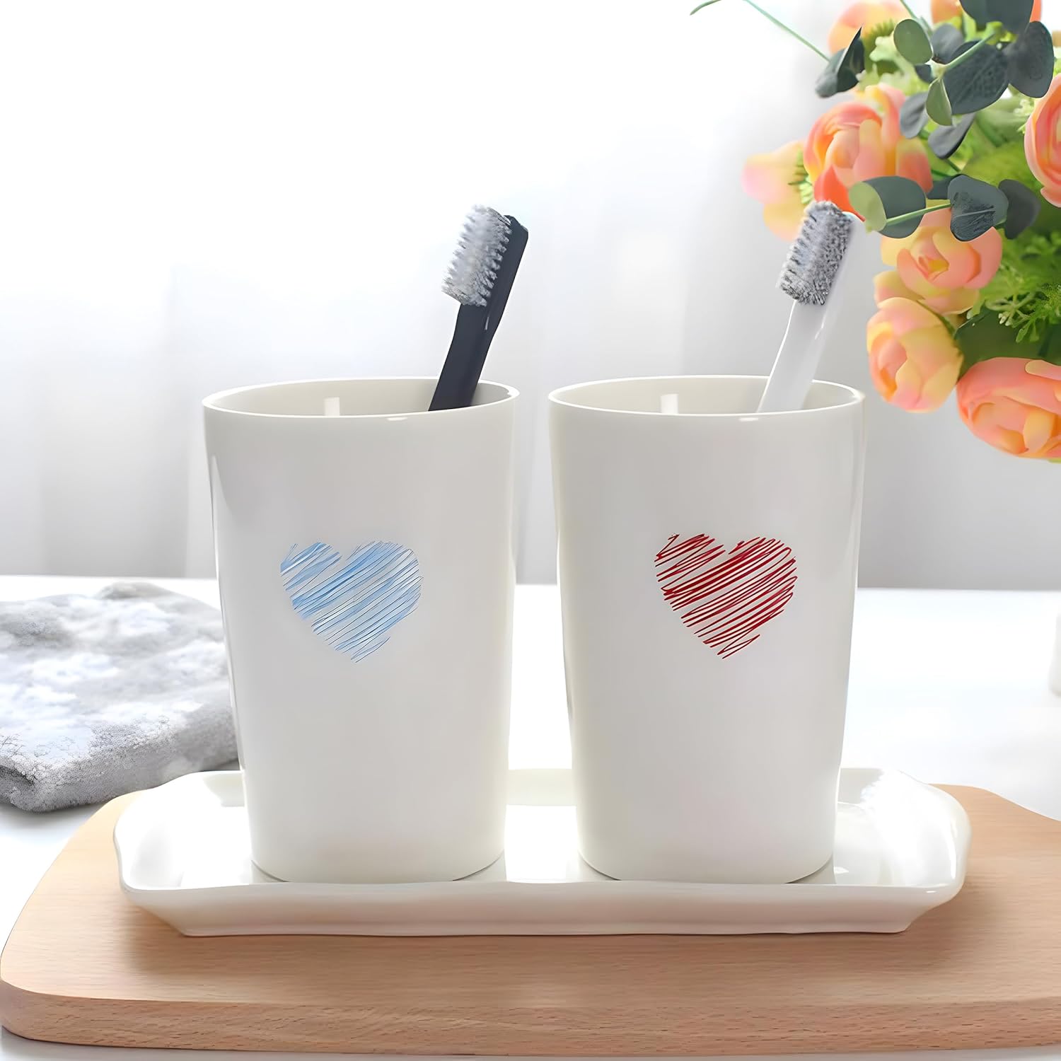 White Ceramic Tumbler Cup for Bathroom Toothpaste Holders