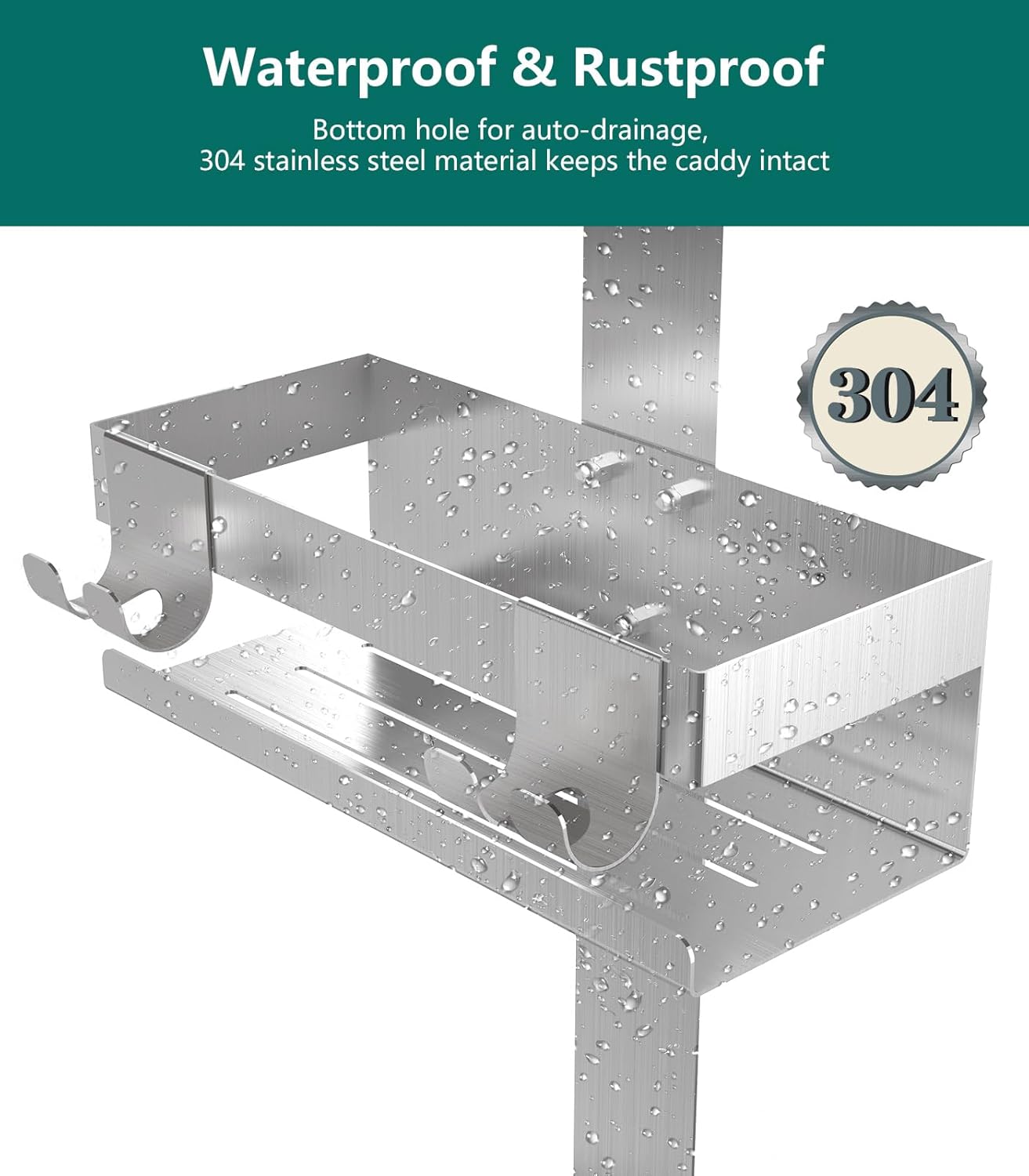 2 Tier Over The Door Shower Caddy with Hooks and Baskets