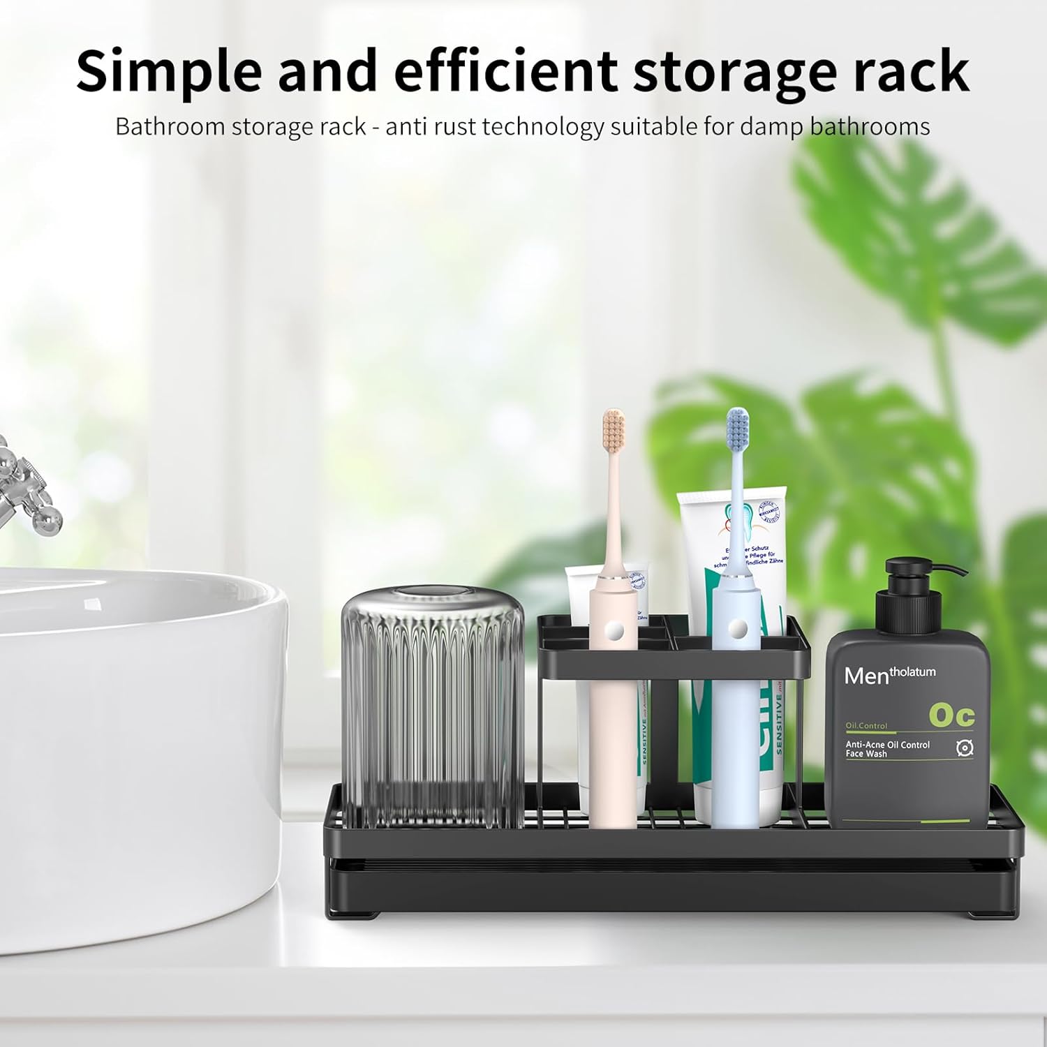 Sturdy 5-Slot Carbon Steel Toothbrush Holder with Drip Tray