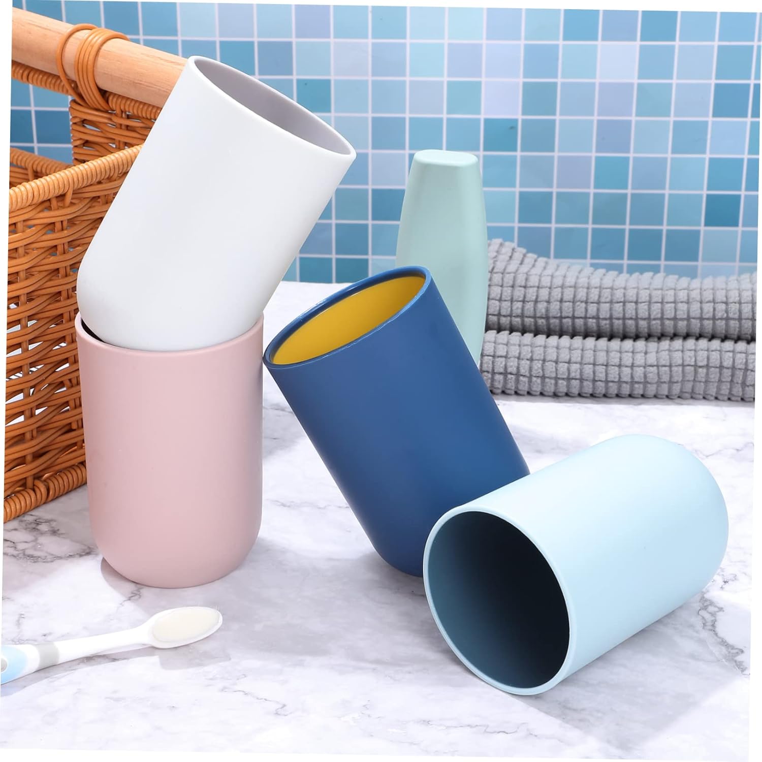 Compact Durable Stylish 4 Pcs Toothbrush Cup for Bathroom RVs White