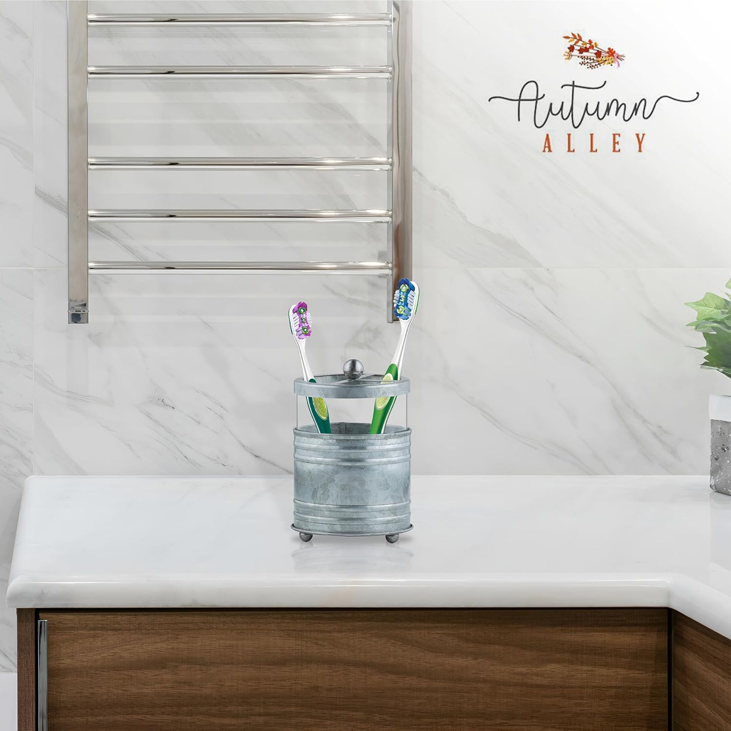 Autumn Alley Galvanized Glass Toothbrush Holder - Rustic Farmhouse Design