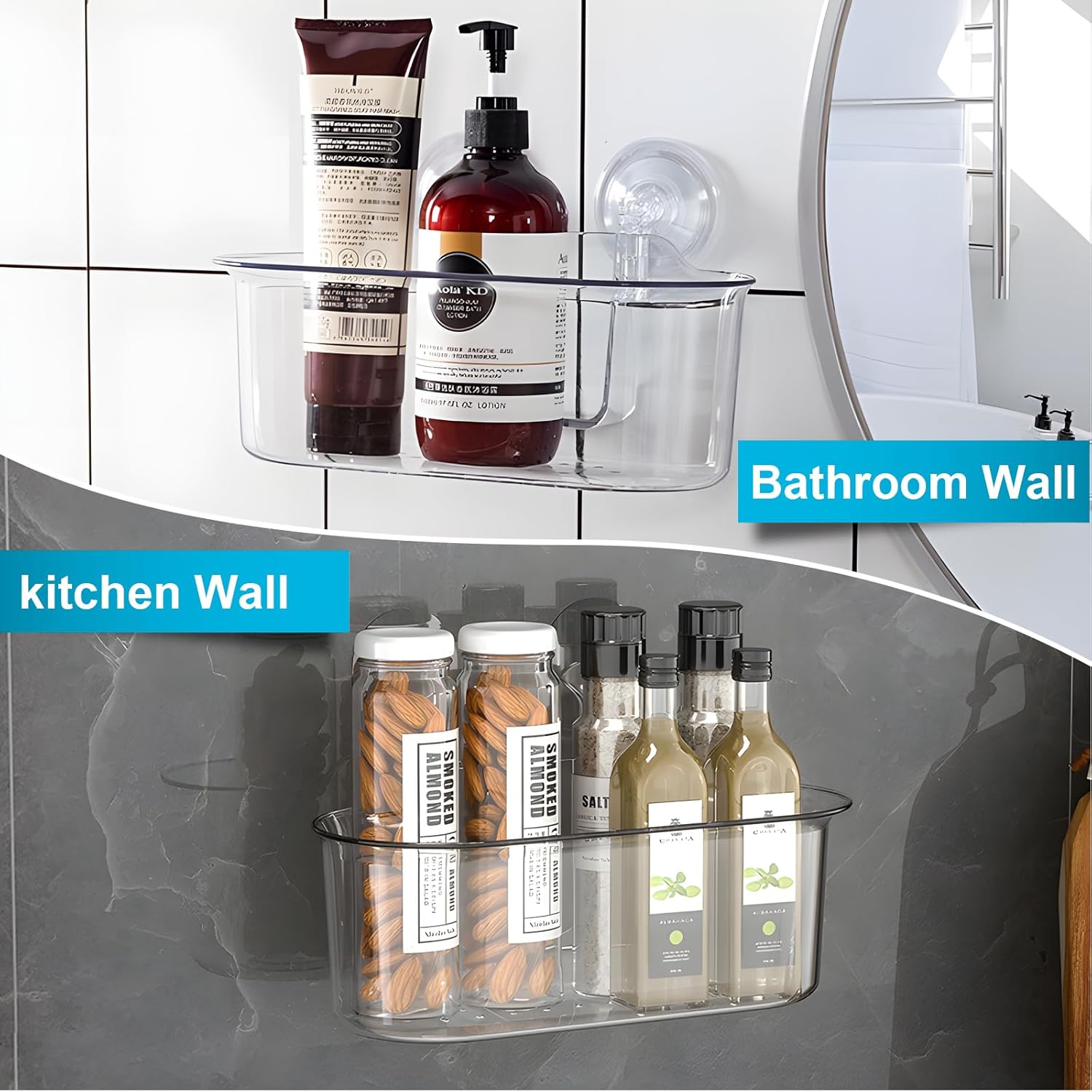 Sleek Acrylic Shower Caddy No Drilling Strong Adhesive Removable Durable Waterproof