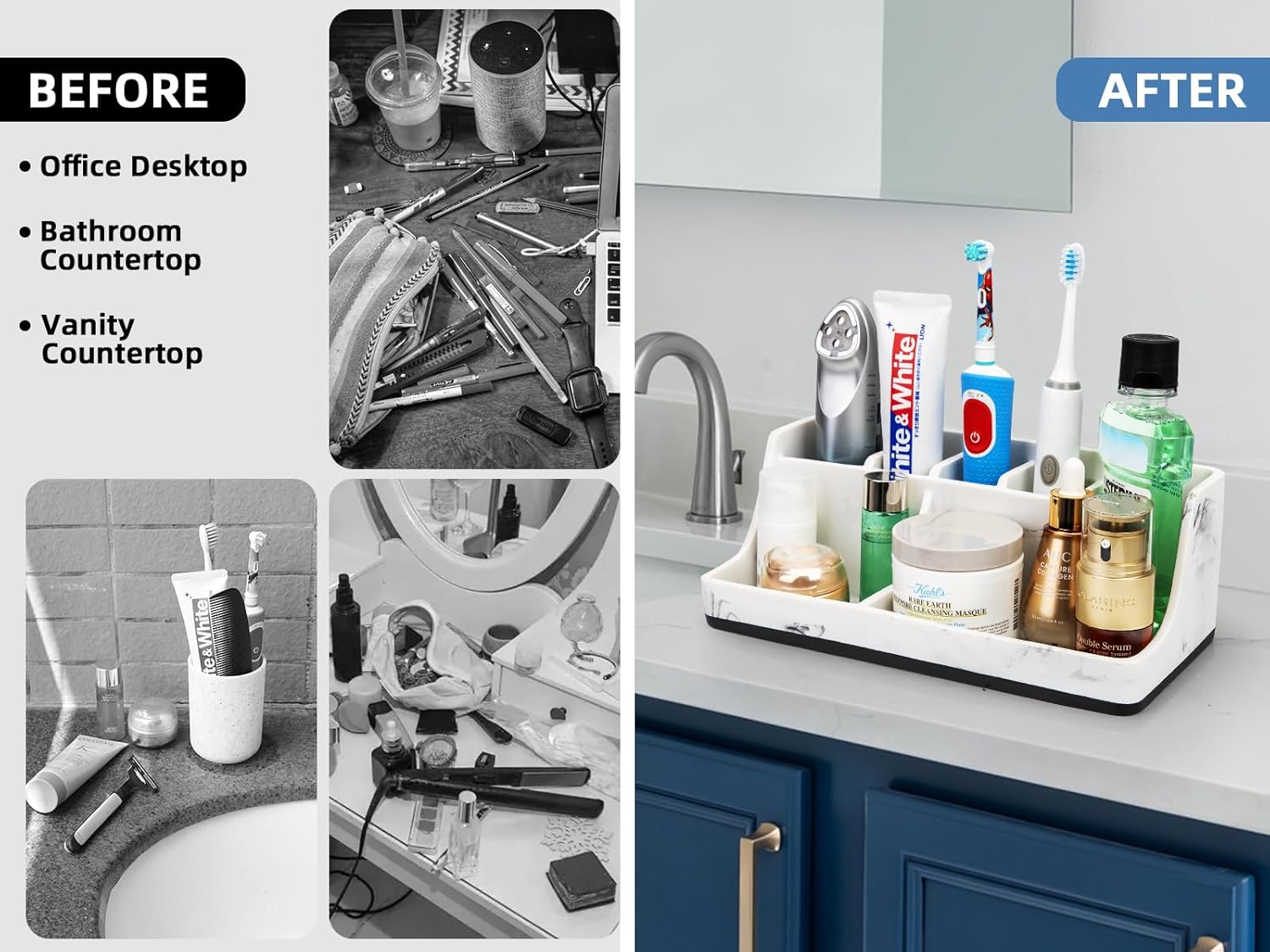 Marble-Effect Toothbrush Organizer