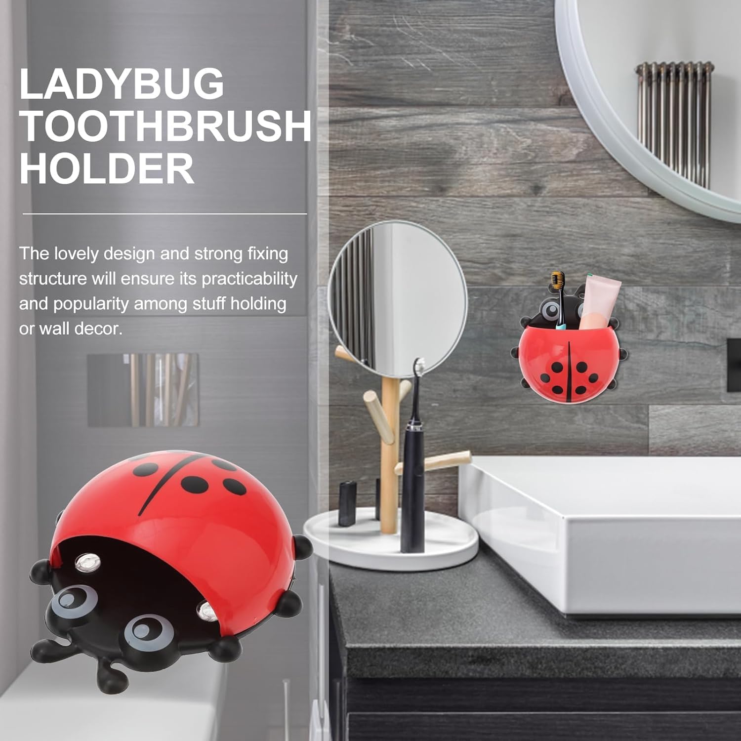 Red Ladybug Toothbrush Holder with Suction Cup