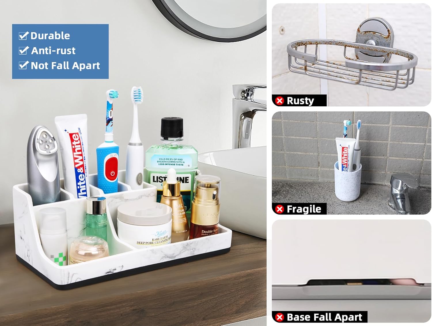 Marble-Effect Toothbrush Organizer