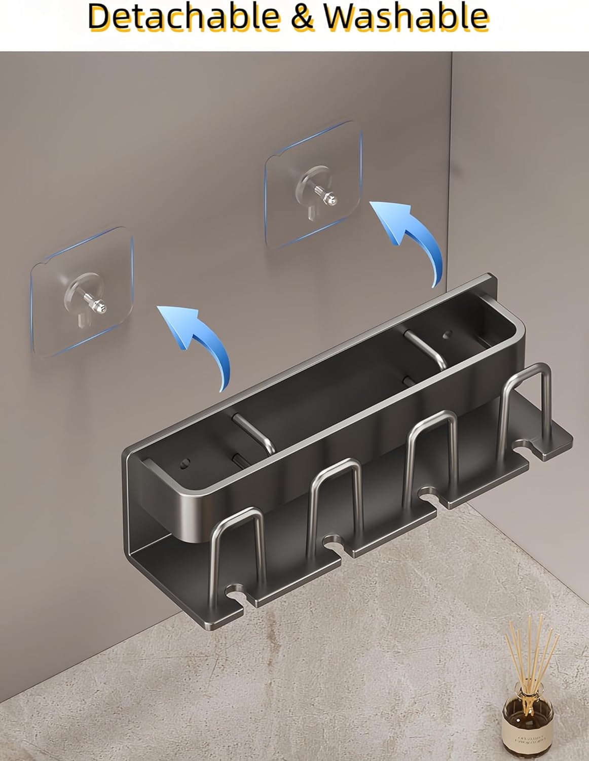 Wall Mounted Holder Set with 2 Cups and Cosmetic Organizer Dark Grey