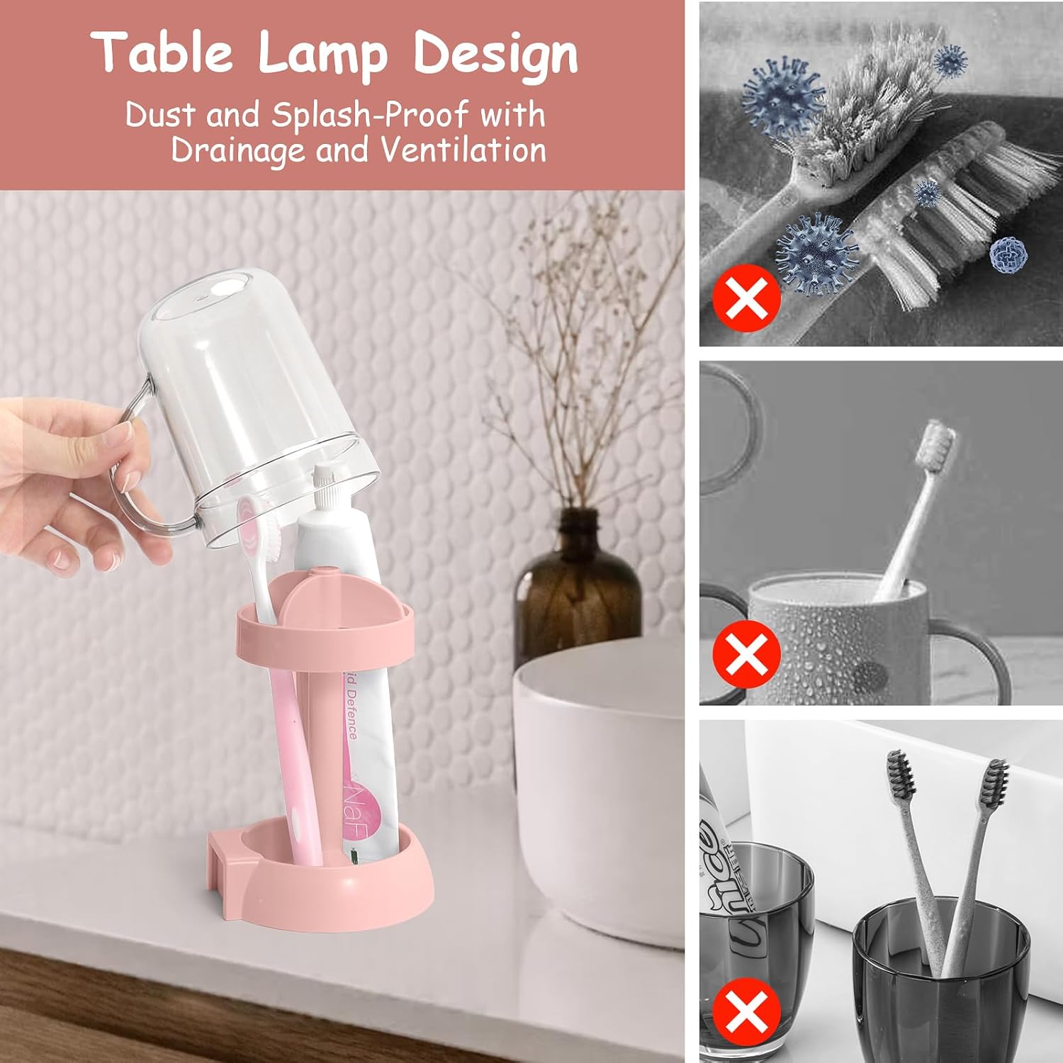 Raydejin Smart Toothbrush Holder with Cup for Bathroom Pink