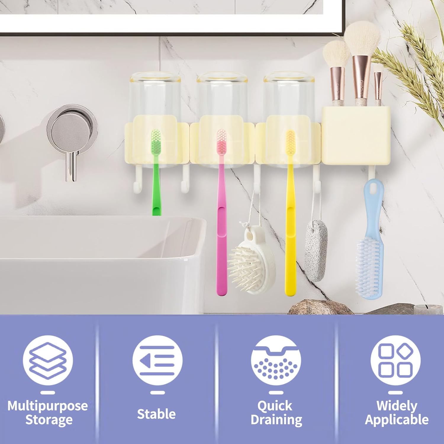 Koulate 3-Slot Wall Mounted Toothbrush Holder