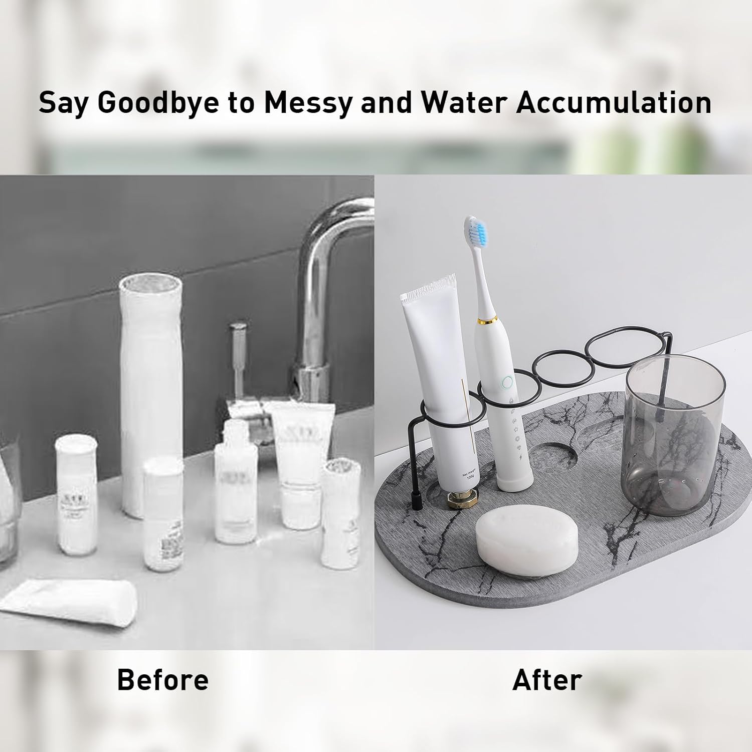 Stylish Metal Toothbrush Holder with Diatomite Base
