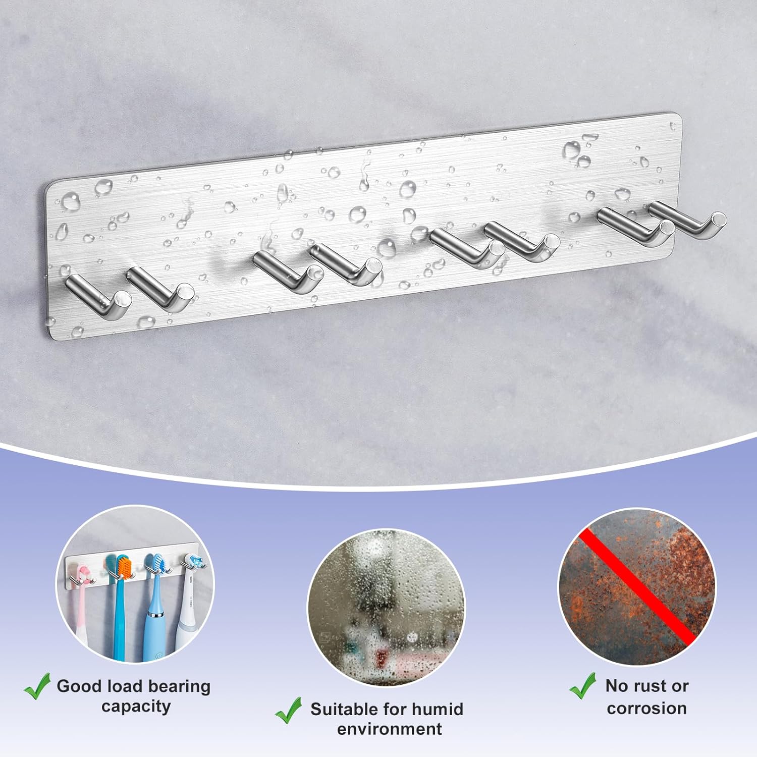 Sturdy Stainless Steel Toothbrush Holder with 3M Adhesive for bathrooms