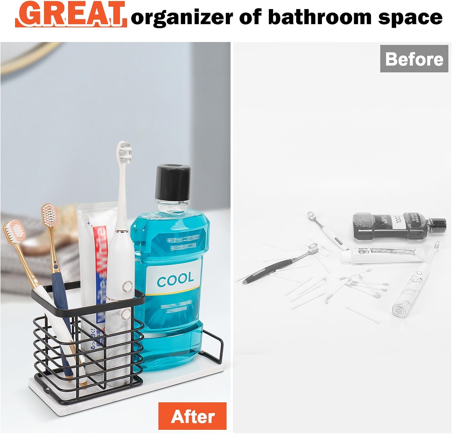 Luxurious Metal Toothbrush Holder with Marble Base